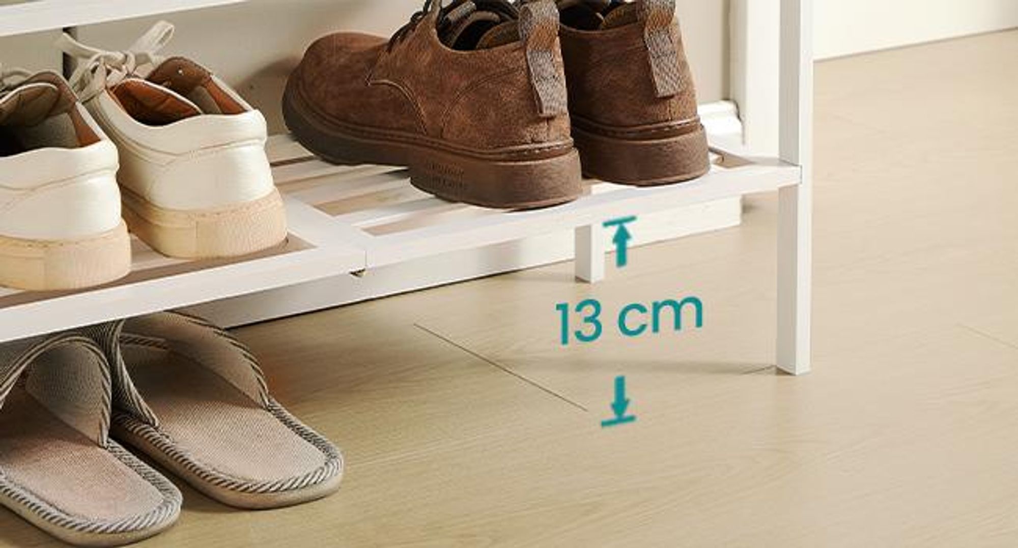 SONGMICS Bambus Schuhständer, stapelbares Schuhregal 3 Ebenen, platzsparend für Flur, Schlafzimmer, Wohnzimmer, weiß