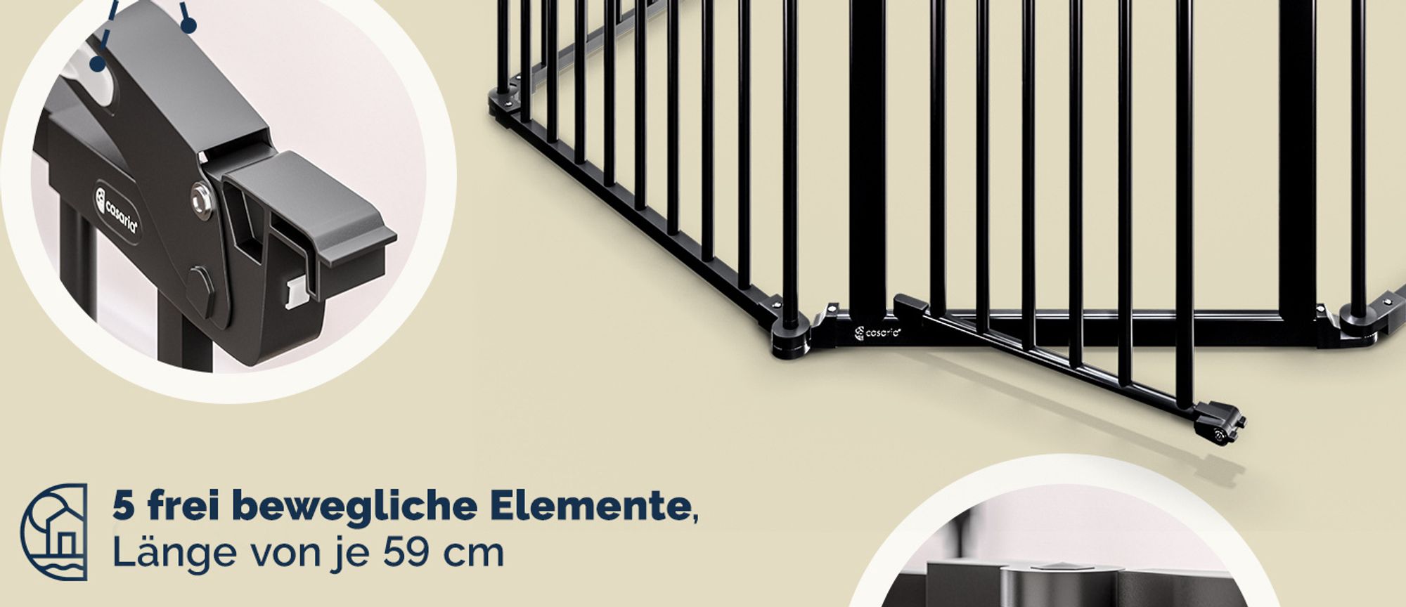 CASARIA® Kaminschutzgitter Baby mit Sicherheitstür Metall ohne Bohren 306x77cm Hundegitter Kinderschutz Treppenschutzgitter Absperrgitter Schwarz