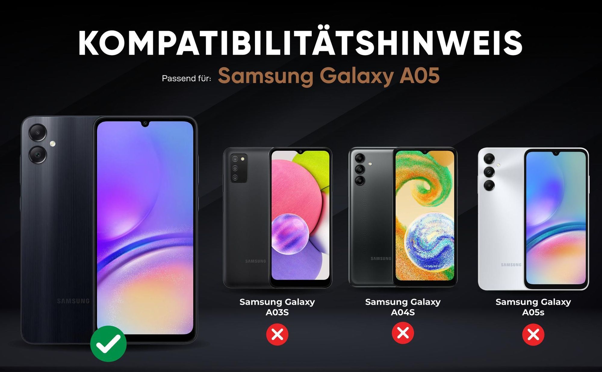 Kompatibilitätshinweise Hülle für Samsung Galaxy A05