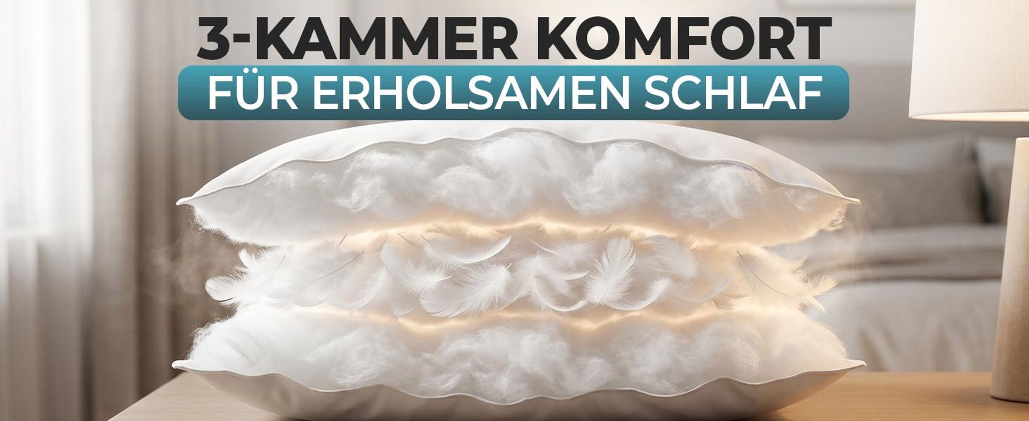 DAUNENKISSEN 40x80 – 3-Kammer Kopfkissen, Federkissen mit 100% Daunen & Federn, 100% Baumwollbezug, schadstoff, Fest, 1000 g