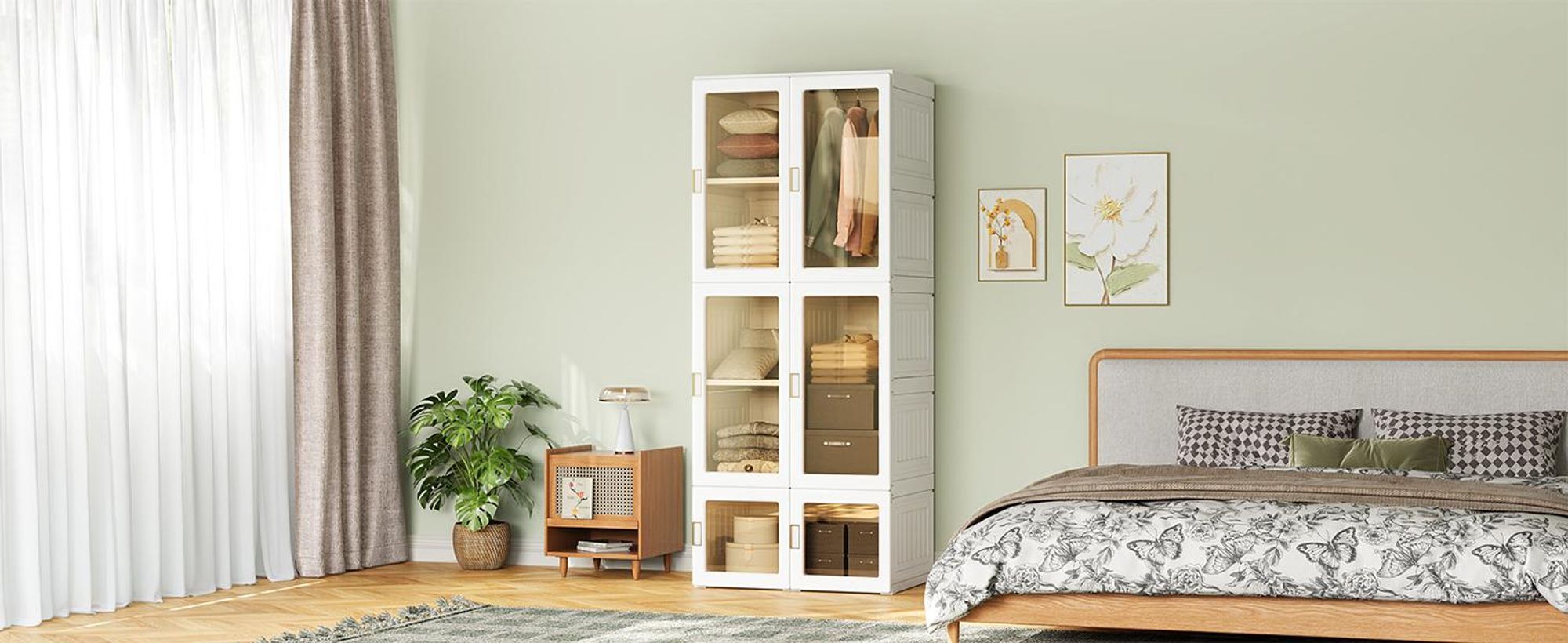 Fortuna Lai Kleiderschrank, Tragbarer Regalsystem, 10 Würfel Schrank aus Kunststoff mit 1 Kleiderstange, Schlafzimmerschrank kleiderschrank Weiss für Schlafzimmer