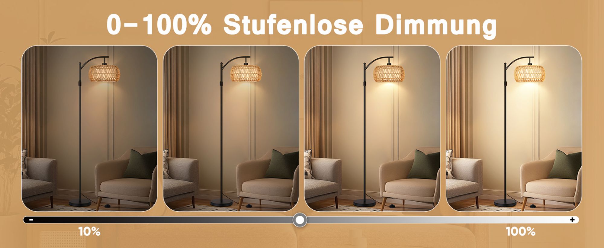 Rattan Stehlampe Boho Dimmbar Stehleuchte App-Steuerung Höhenverstellbar Standleuchte mit Fernbedienung für Schlafzimmer Wohnzimmer Büro