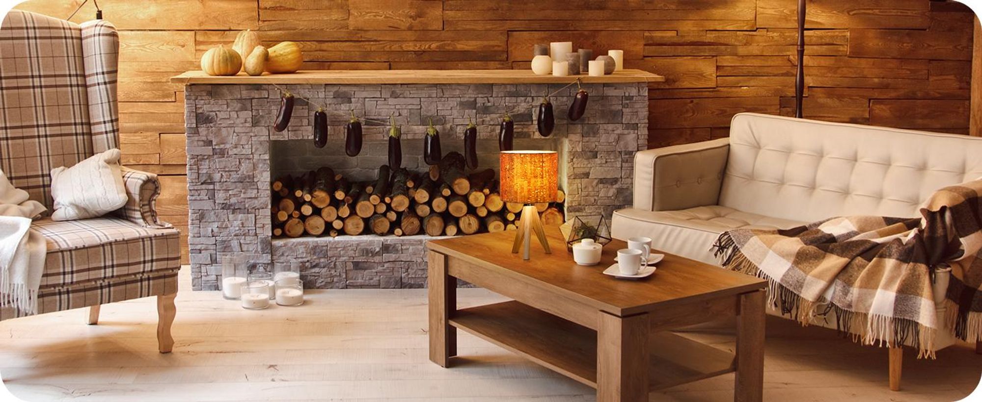 EDISHINE Nachttischlampe Holz, Tischlampe Vintage Landhaus, Boho Rindeneffekt