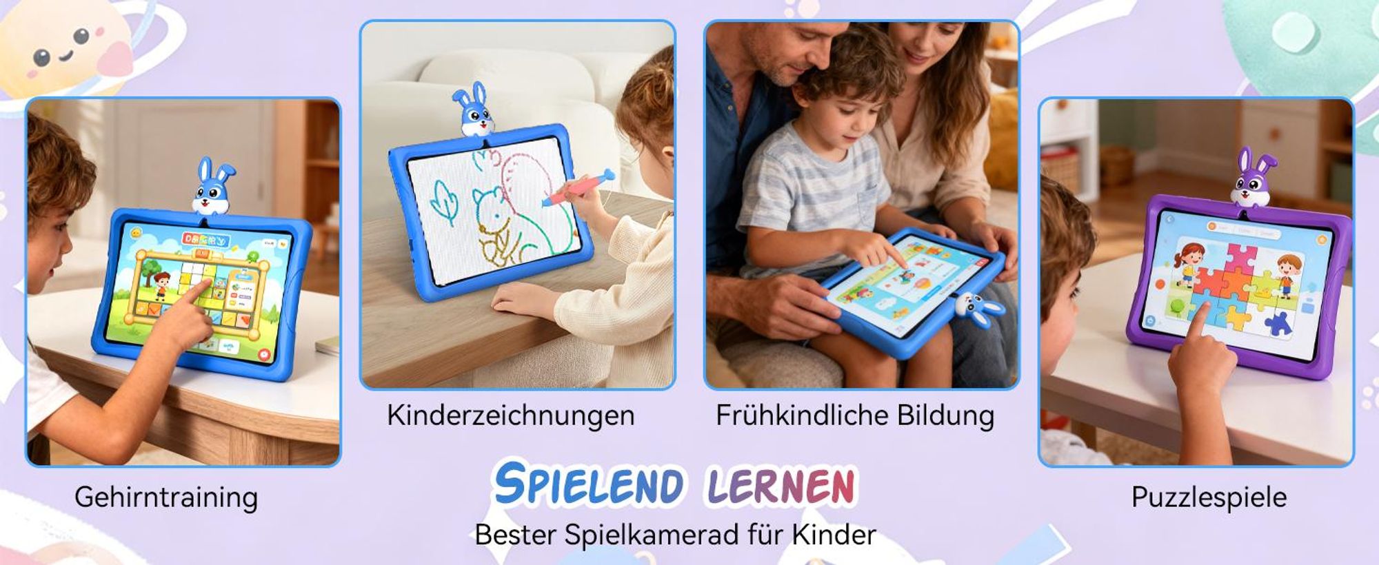 Tabwee K10, 10.1" Kinder Tablet, 4GB+128GB, Android 16, WiFi Tablet für Kinder, mit Schutzhülle und Stift, 5000 mAh, Google Kids Space