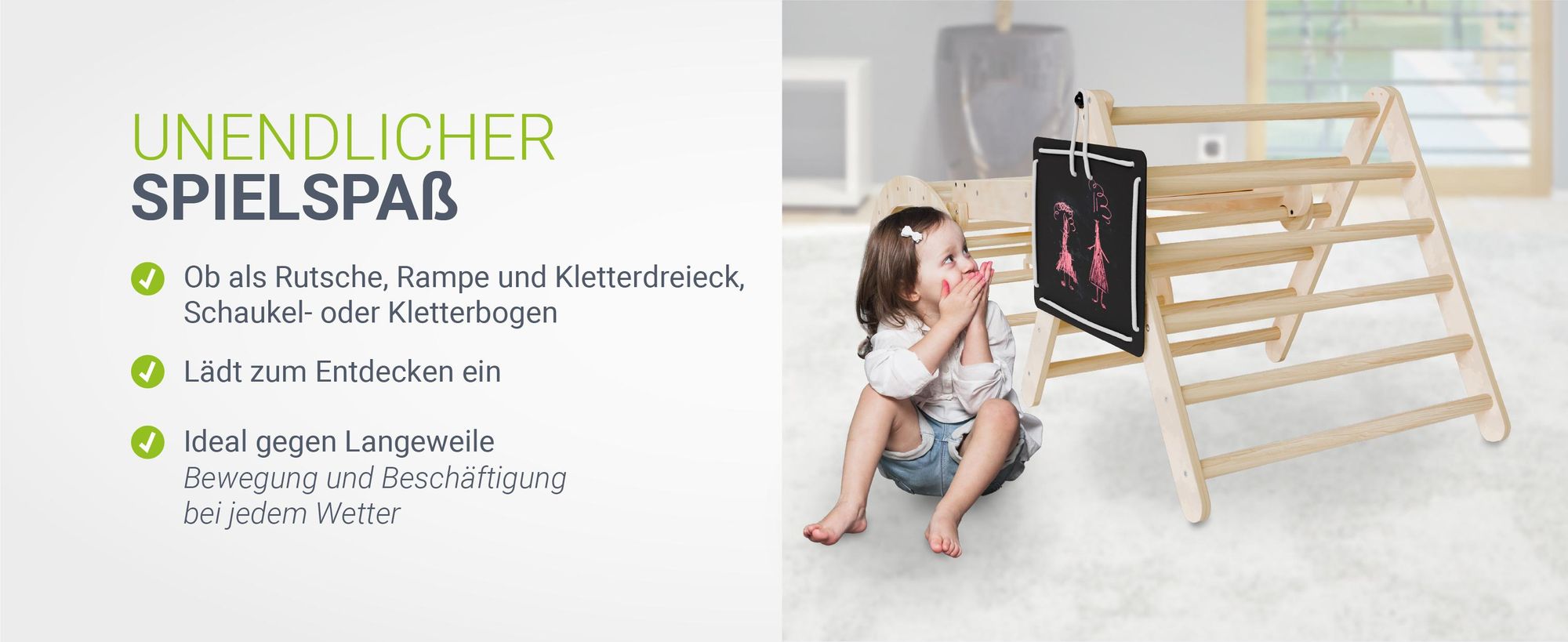 Juskys Kletterdreieck Movario - Indoor Klettergerüst für Kinder, Kletterdreieck und Kletterbogen, mit Rutsche - Klein