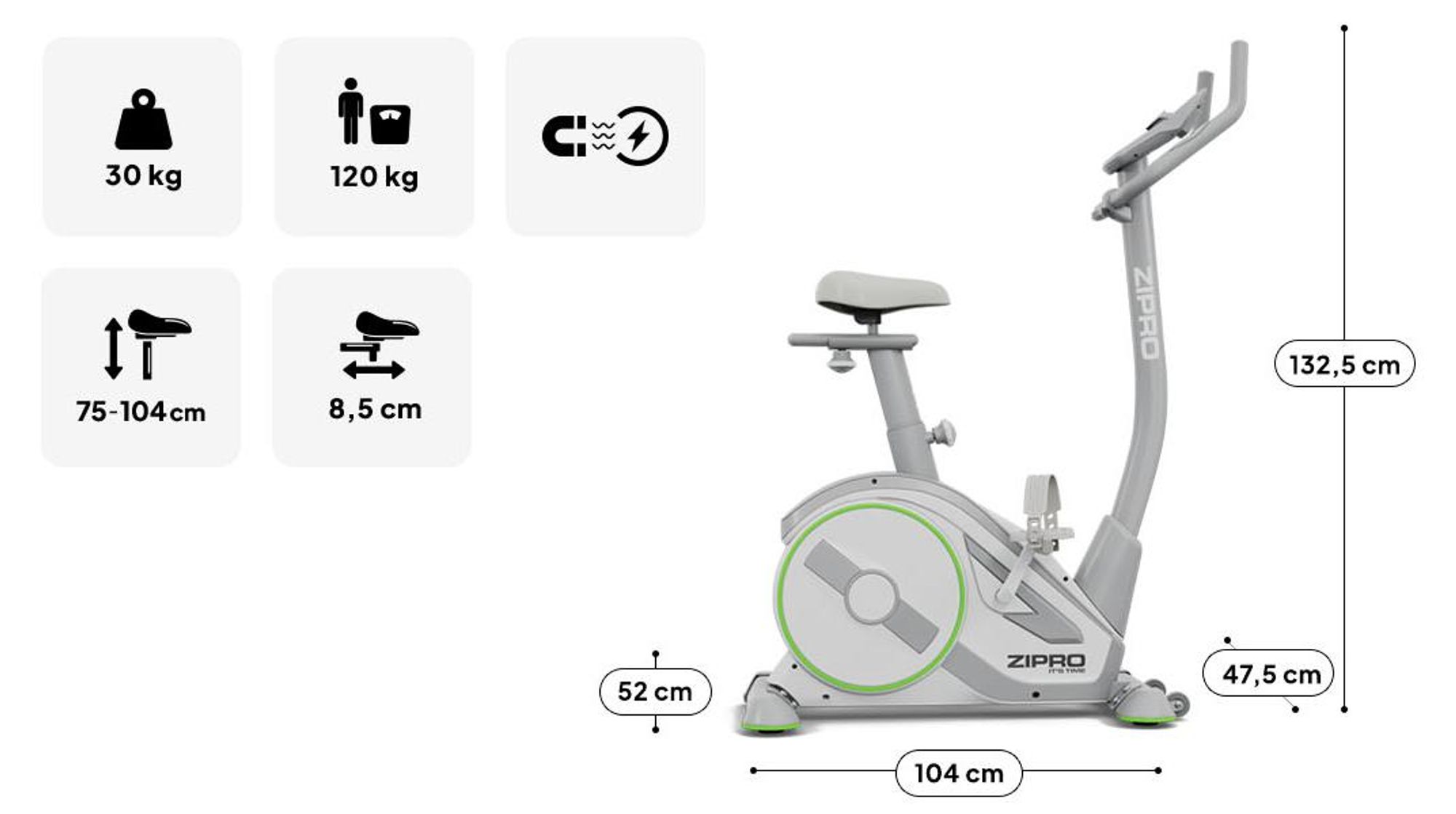Zipro Ergometer Bicicletta Rave White – Cyclette elettromagnetica in bianco Controllo tramite app Zwift Angolo del manubrio e sella regolabili Programma Watt