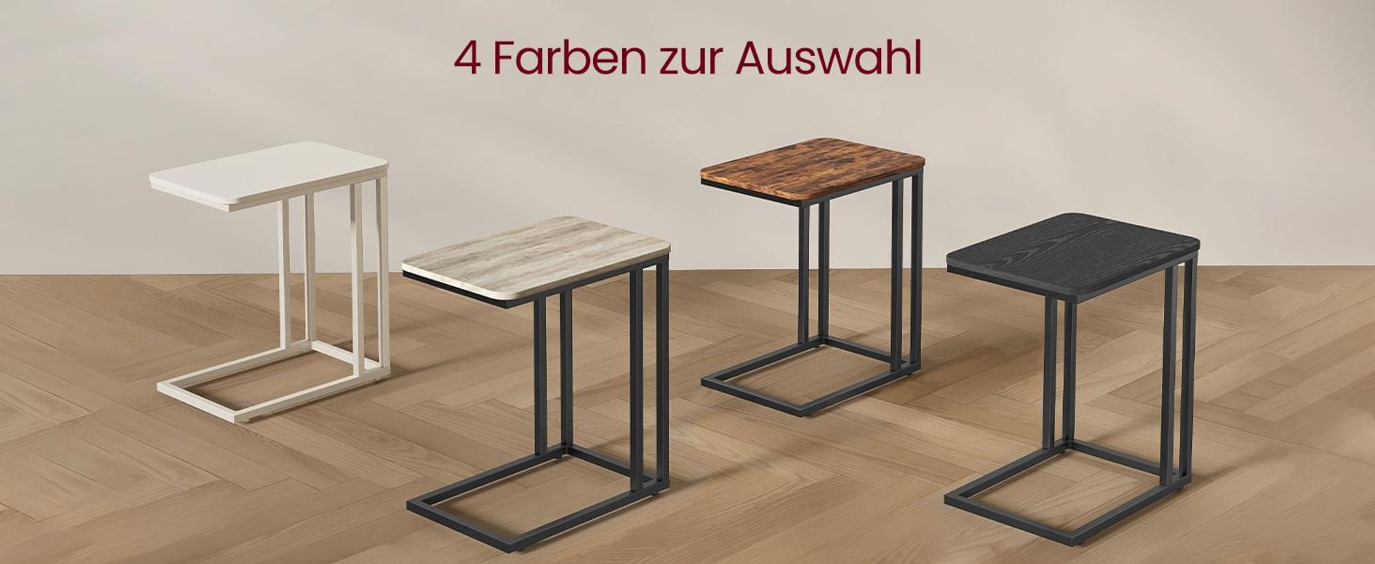 VASAGLE Beistelltisch, mit Rollen, C-Form, mobiler Kaffeetisch, cremeweiß