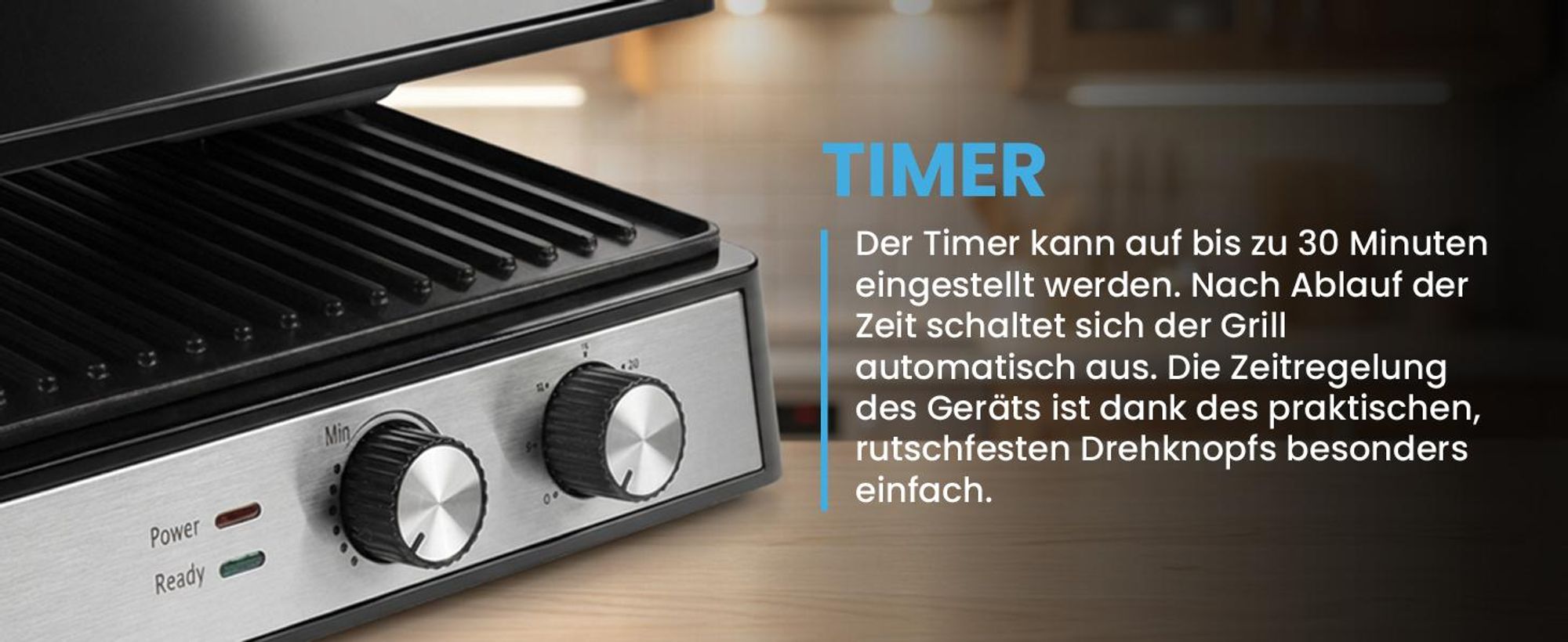 Kontaktgrill mit grosse Grillplate für 4 Sandwiches