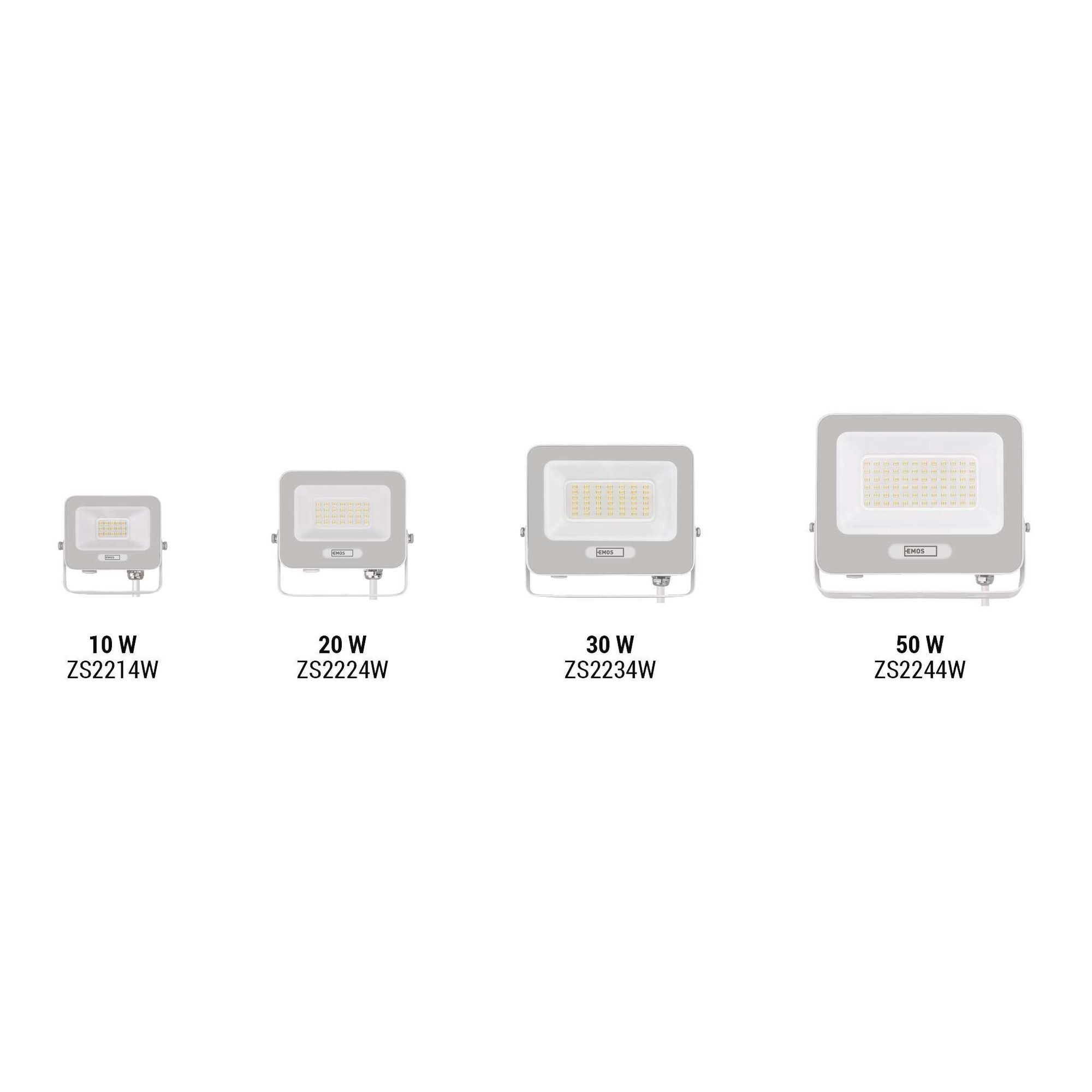 EMOS LED Aluminium-Strahler GLARO 20W, IP65 Wasserdicht für Feuchtraum/Außen, superhell 2000lm, Neutralweiß 4000K, 20cm Gummi-Kabel, Weiß, ZS2224W