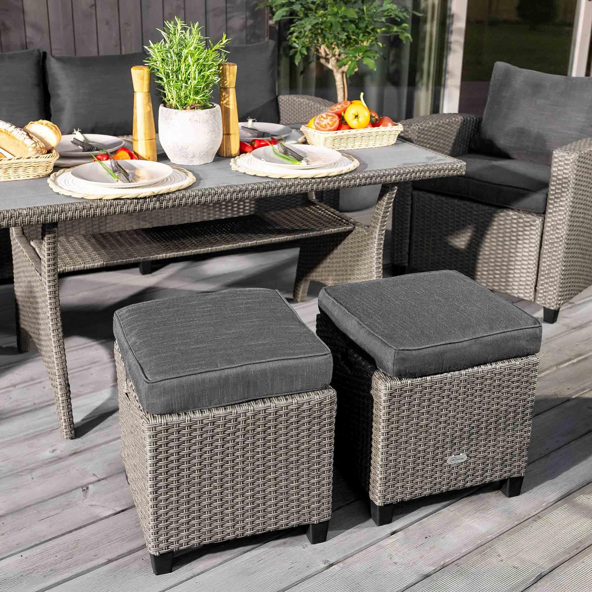 di volio Polyrattan Lounge Gartenmöbel-Set FIRENZE - Lounge Set mit Doppelsofa, 2 Sesseln, 2 Hockern & Tisch - Gartenmöbel-Set in Rattan-Optik
