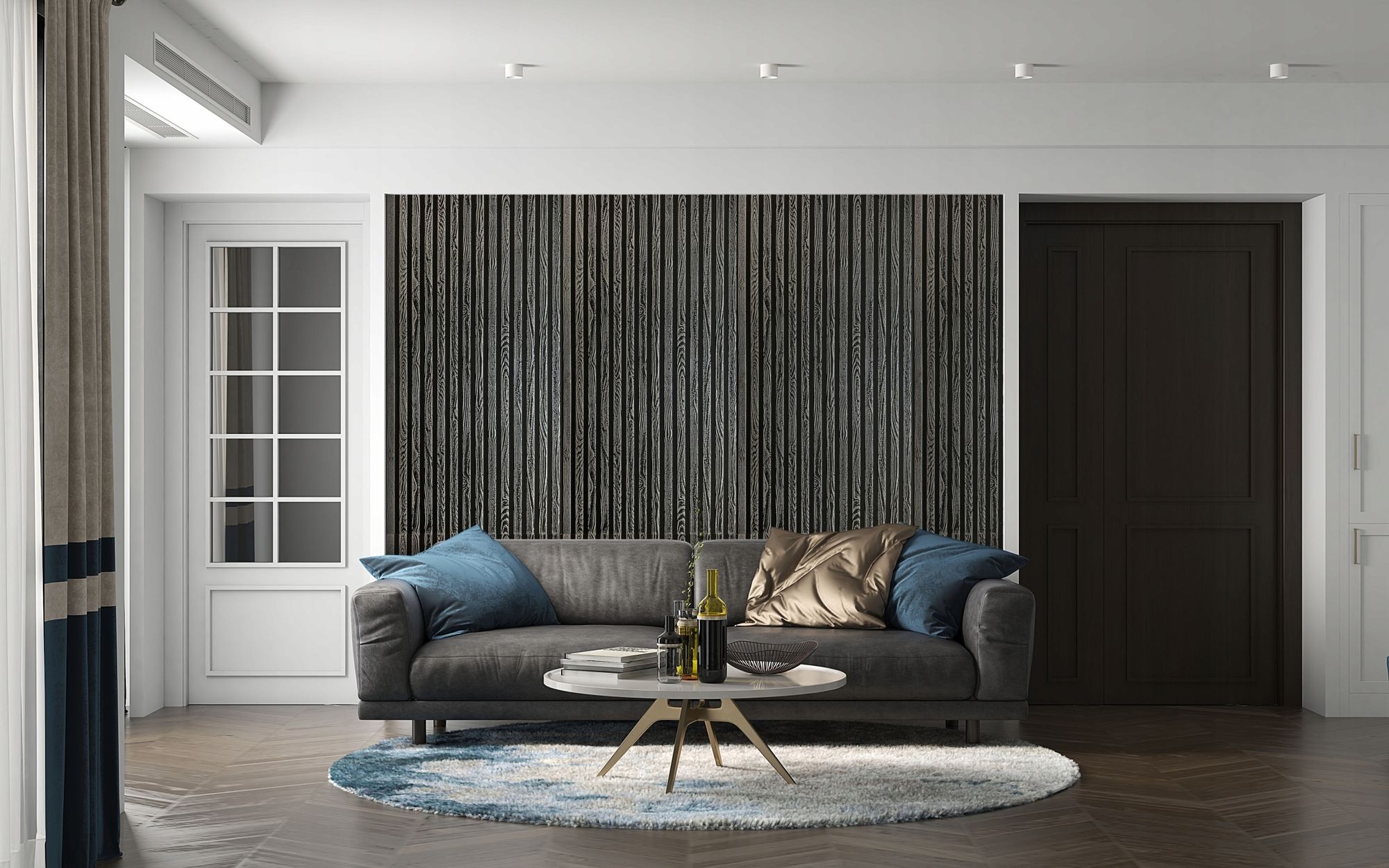 DECCART | 3D-Deckenplatten | Schwarz-silberne Wandpaneele | Lamellen | 100x50cm | 0,5m2