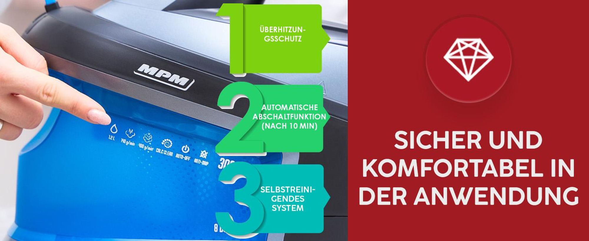 Dampfbügelstation - 3000W Dampfbügeleisen leistungsstark MPM MZE-28
