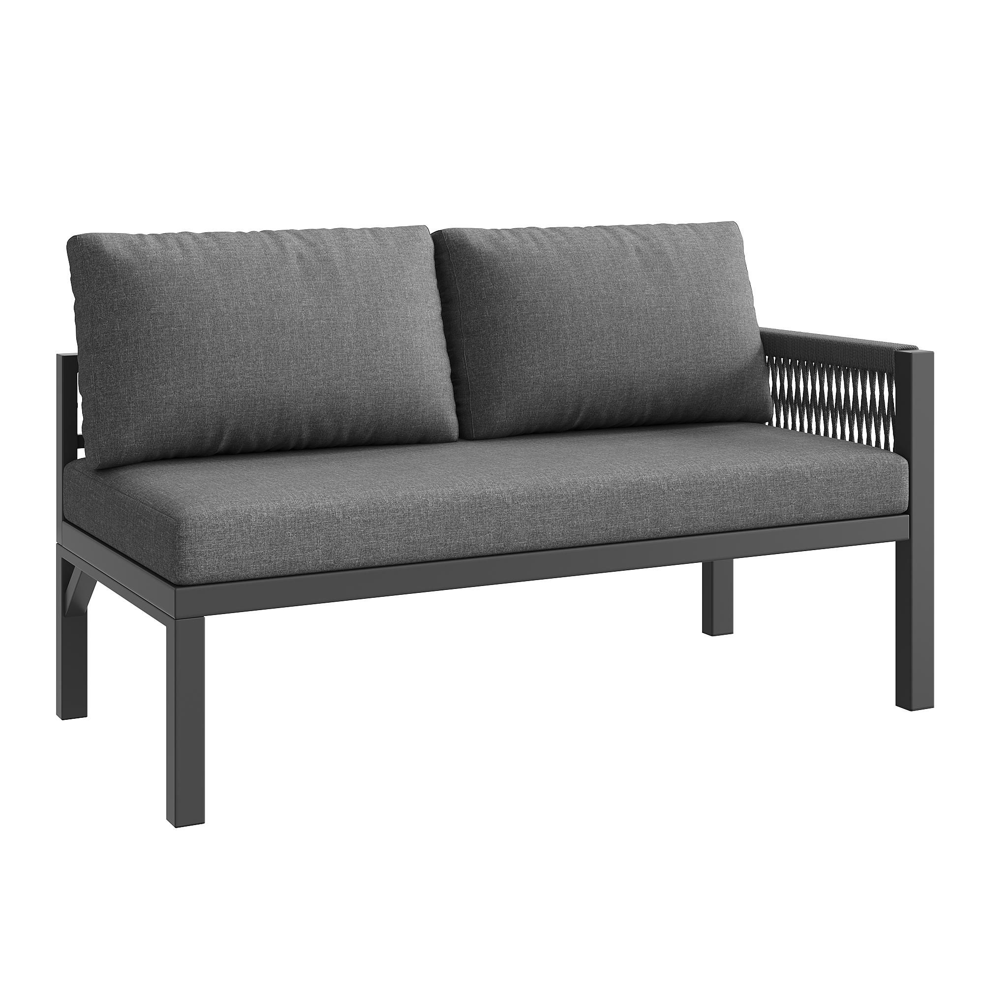 Flieks Gartenlounge-Set 6-tlg. aus verzinkter Stahlrahmen, Gartenmöbelset 8-9 Personen, Glastisch mit Marmoroptik, Terassenmöbelset Seil, Grau