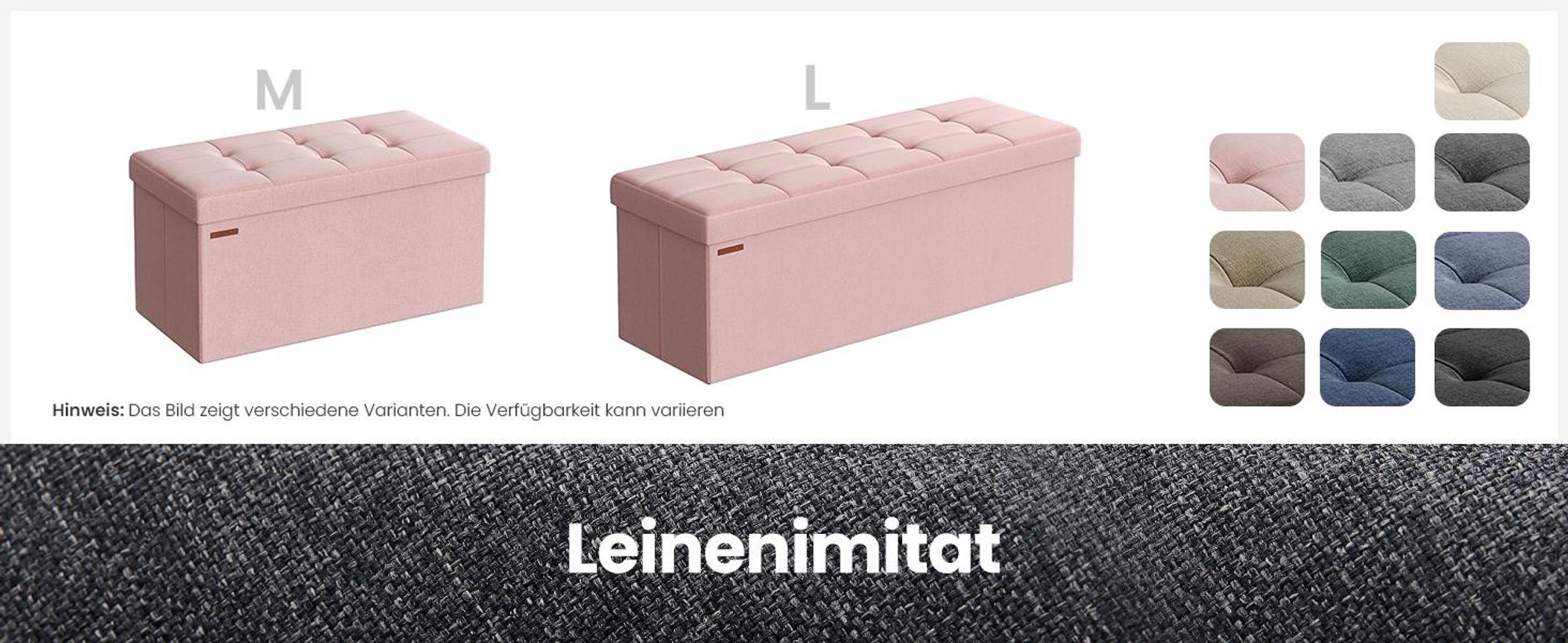 SONGMICS Sitzhocker mit Stauraum, klappbare Sitzbank, 38 x 110 x 38 cm Fußbank, Aufbewahrungsbox, bis 300 kg belastbar, für Wohnzimmer Schlafzimmer