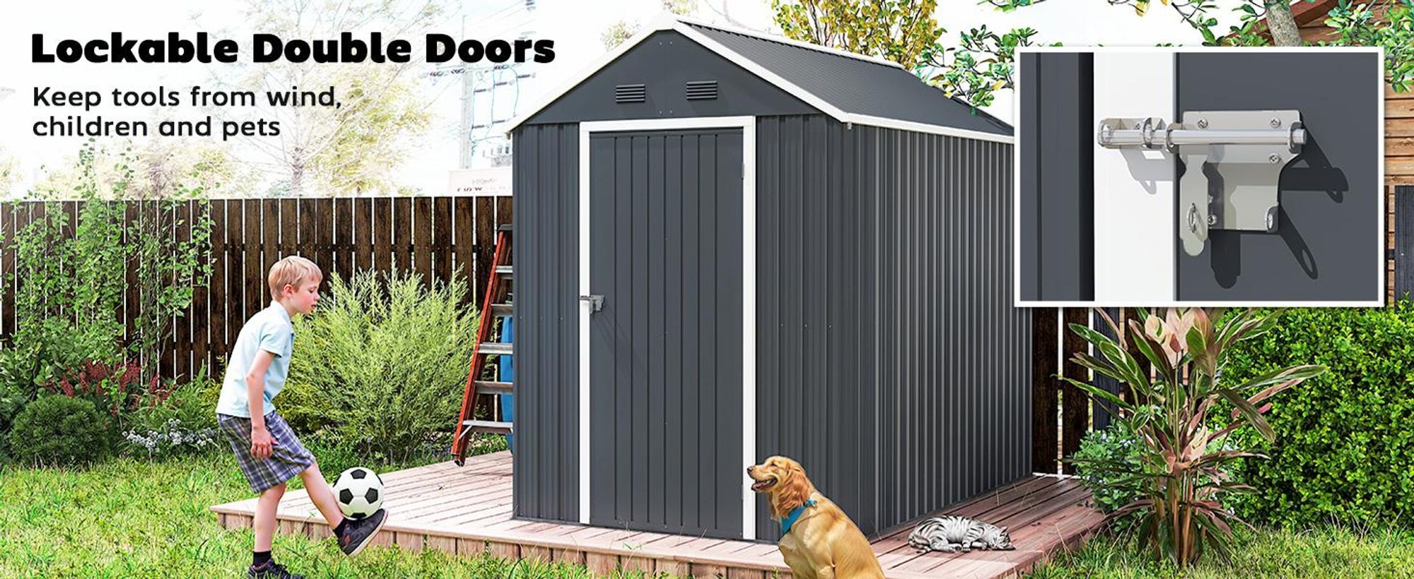 Domek ogrodowy Outsunny 4m², stalowy, z oknem, 259 x 172 x 222 cm, zamykany na klucz, szafka ogrodowa na taras, balkon, ciemnoszary