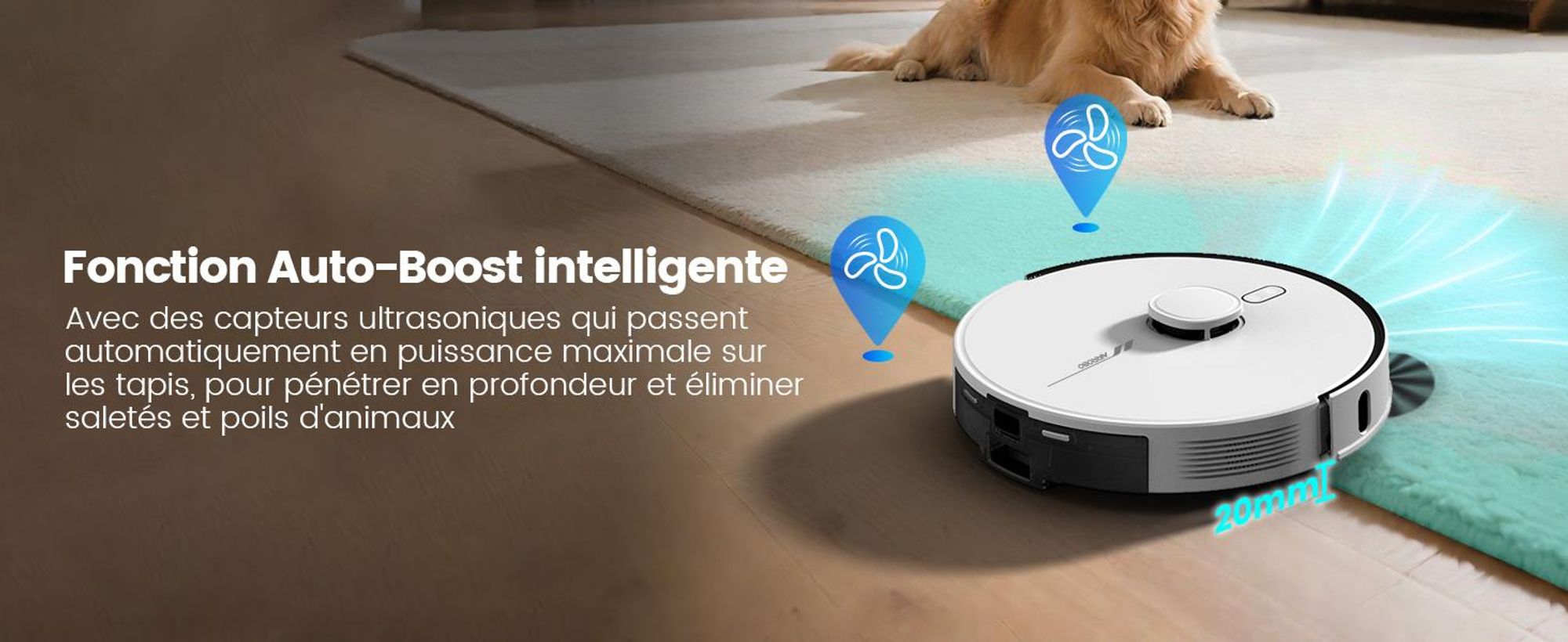 Robot aspirateur AIRROBO L60+ avec fonction de lavage, vidage automatique du bac à poussière, navigation LiDAR, 12 000 Pa, adapté aux tapis et aux poils d'animaux