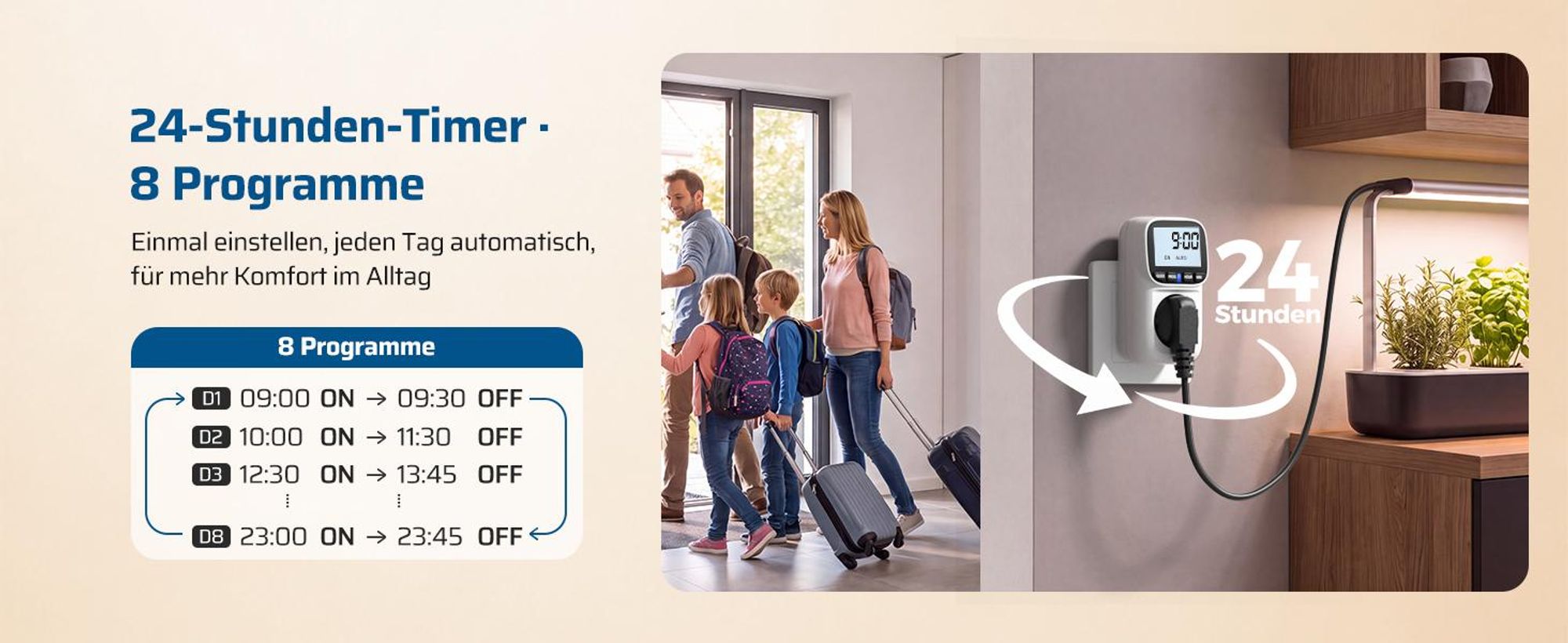 DEWENWILS Zeitschaltuhr Steckdose Digital 2er Pack, 16A 3680W, LCD Display mit Hintergrundbeleuchtung, 8 Programme