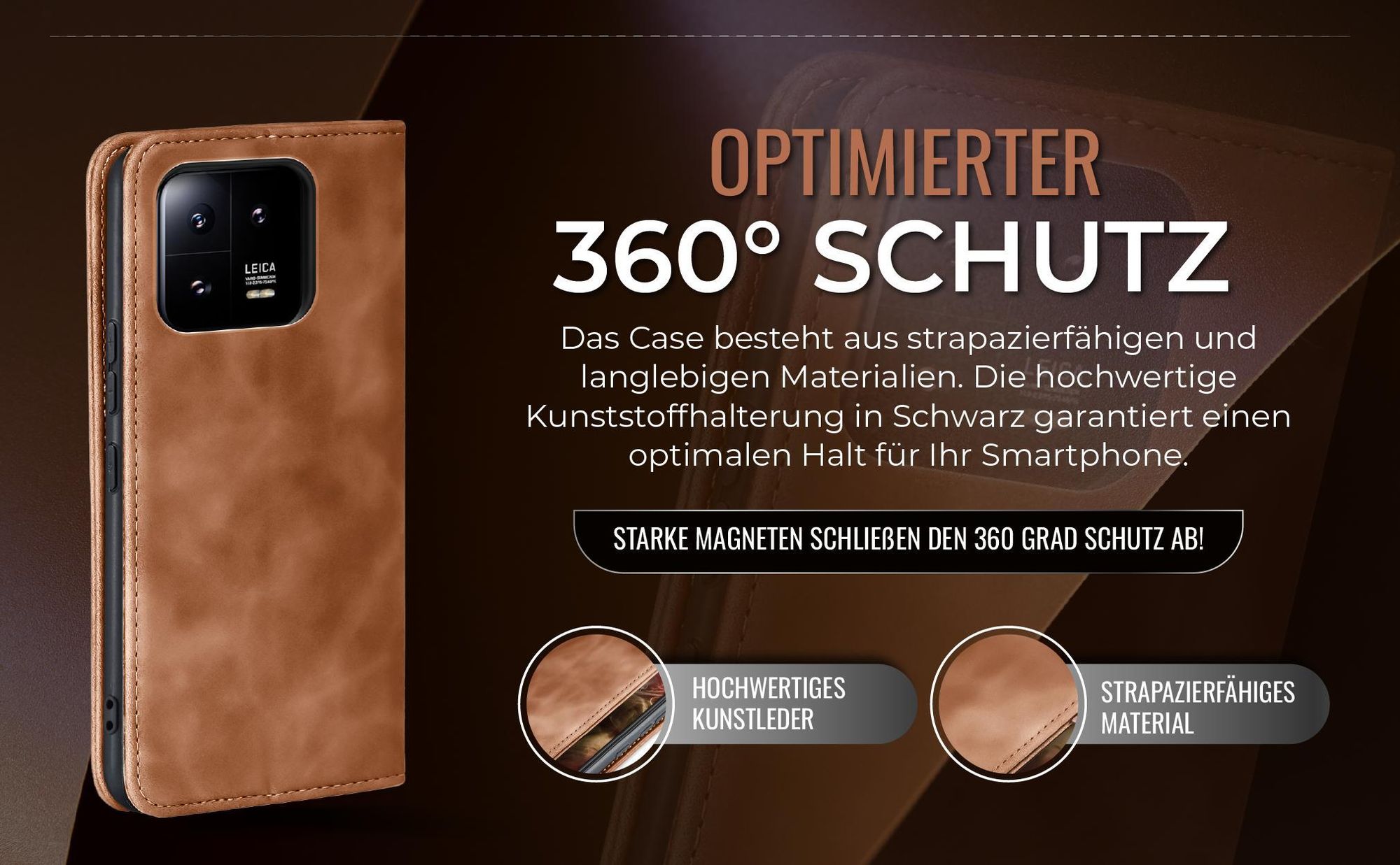 Hellbraune Handyhülle für Xiaomi 13 mit 360 Grad Schutz
