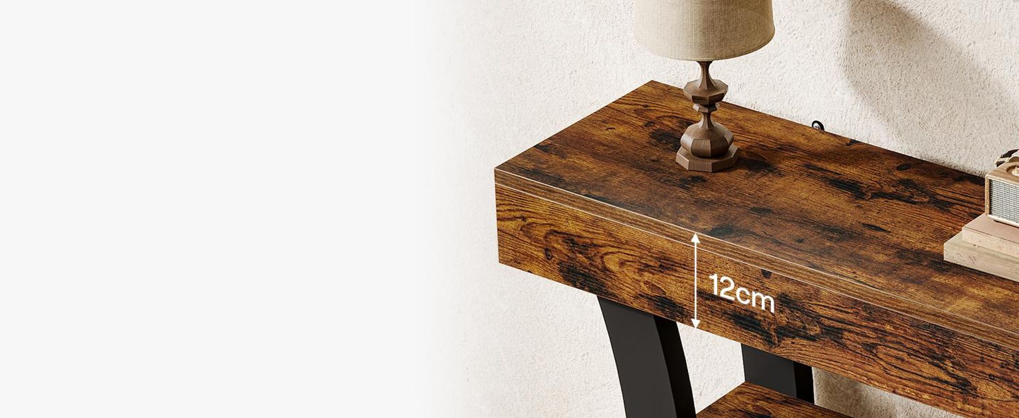 Tribesigns 105 cm Konsolentisch, Industriestil, 3-stufiger Sofatisch mit Ablageflächen und gebogenem Rahmen für Wohnzimmer, Eingangsbereich, rustikal