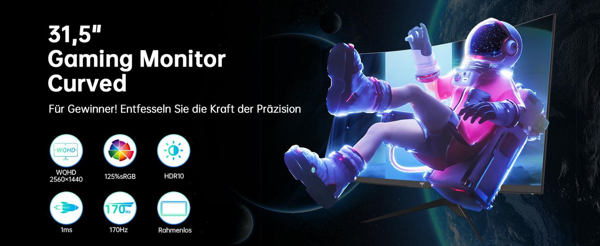 KTC H32S17 32 Zoll Curved Gaming Monitor QHD 180Hz 1ms HDR10 HVA FreeSync 1500R DP HDMI