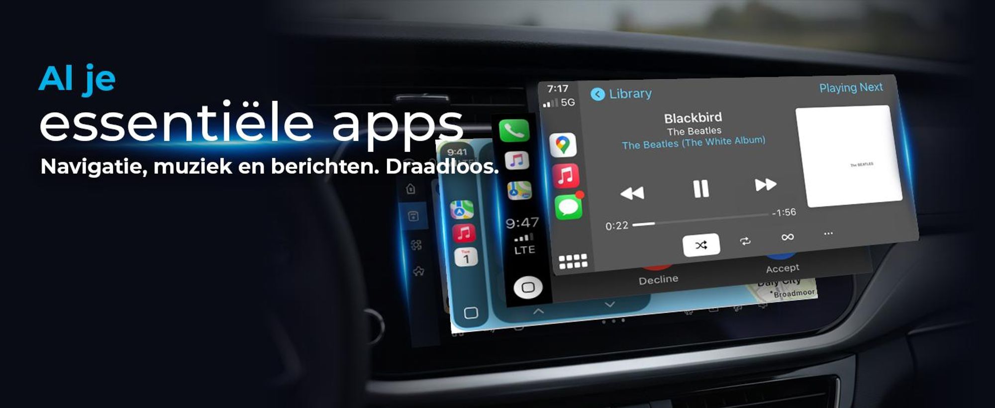 AutoSky AI Box Lite – Draadloze CarPlay & Android Auto met Netflix en YouTube, Plug & Play voor iPhone en Android