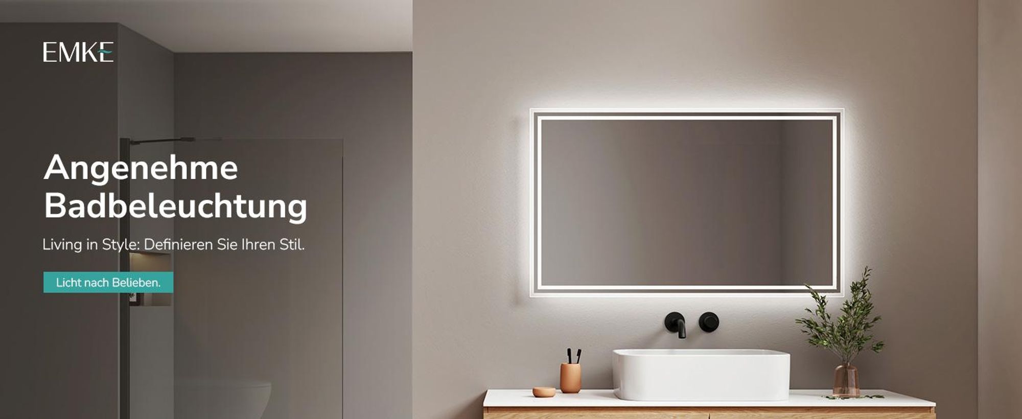 EMKE LED Badspiegel mit Beleuchtung 100X60 cm Antibeschlag, Wandspiegel Badezimmerspiegel mit mechanischem Schalter, 3000K/6500K Lichtfarben, IP44