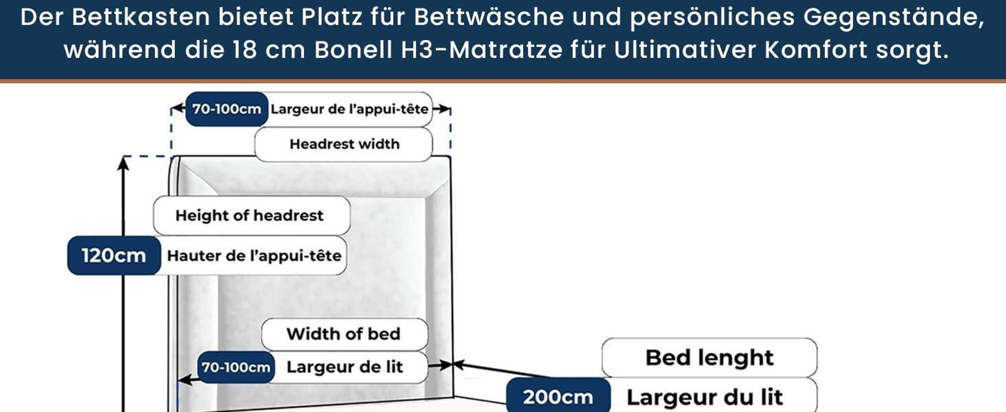 Best for Home Boxspringbett mit Bettkasten Trinity K10-SINGLE 100x200 Bonellfederkern inkl. Topper - Graphit