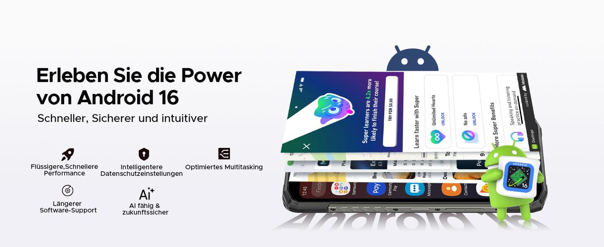 DOOGEE Blade10 Power Outdoor Smartphone Handy, 4G, Android 16, IP68/IP69K, 6,6" 90Hz, 10300mAh, 48+128GB, 50MP, NFC, Fingerabdruck, ohne Vertrag