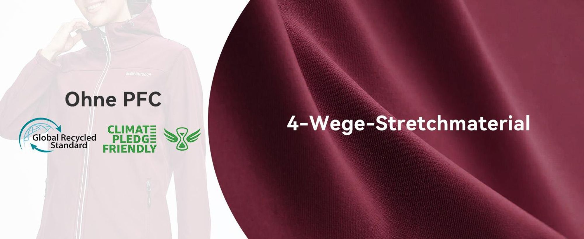 BUBW Damen Softshelljacke wasser- und winddicht mit Kapuze Gefütterte Outdoor-Jacke mit Reflexstreifen Verstellbare Manschetten