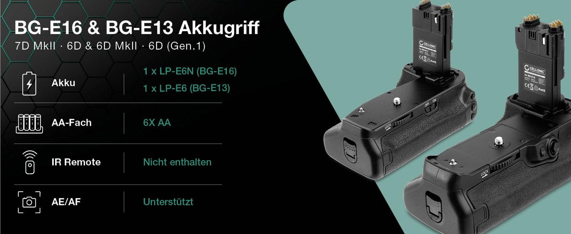 CELLONIC Batteriegriff BG-E10 kompatibel mit Canon EOS 1100D, 1200, 1300D, 2000D, EOS Kiss X50 Akkugriff für LP-E10 Battery Grip - Kamera Hochformatgriff, Multifunktions Handgriff, Vertical Grip