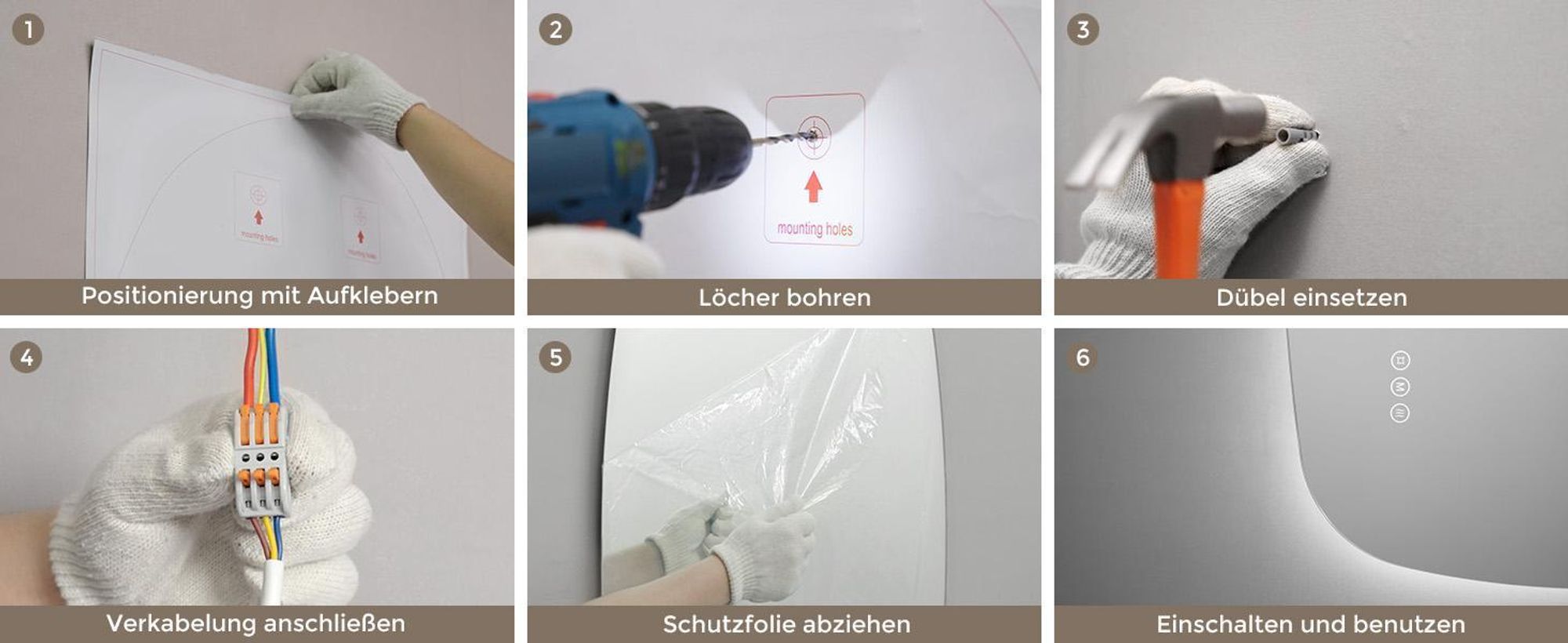 S'AFIELINA Badspiegel mit Beleuchtung 85×50 cm LED Touch Schalter Wandspiegel 3 Lichtfarben und Dimmbar, Anti-Beschlag- und Memory-Funktion