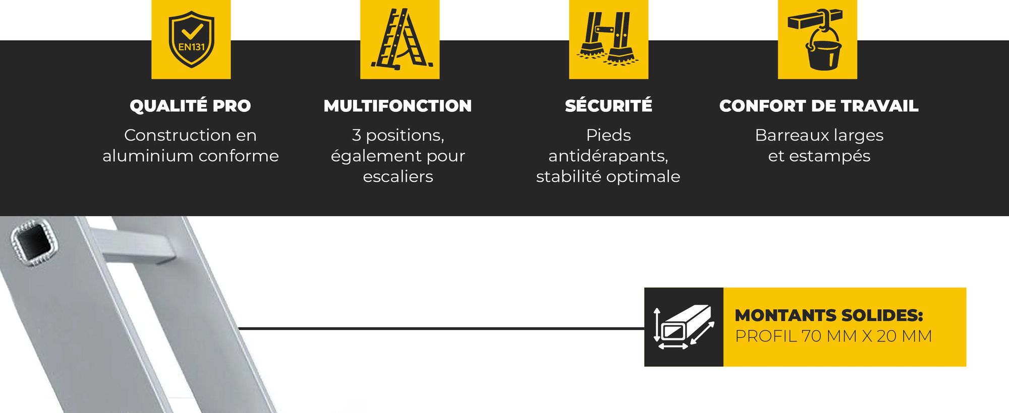 Drabest | Échelle Aluminium 3 Éléments 3x9 - 150 kg - Antidérapante - Multifonctionnelle et Stable