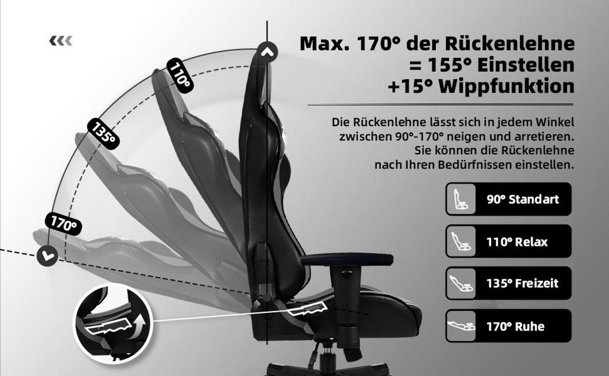Adormii Gaming Stuhl Bürostuhl Ergonomisch Schreibtischstuhl Bürostuhl 150 kg mit Fußstütze, Lordosenstütze, Gaming Sessel 90°-170° Wippfunktion