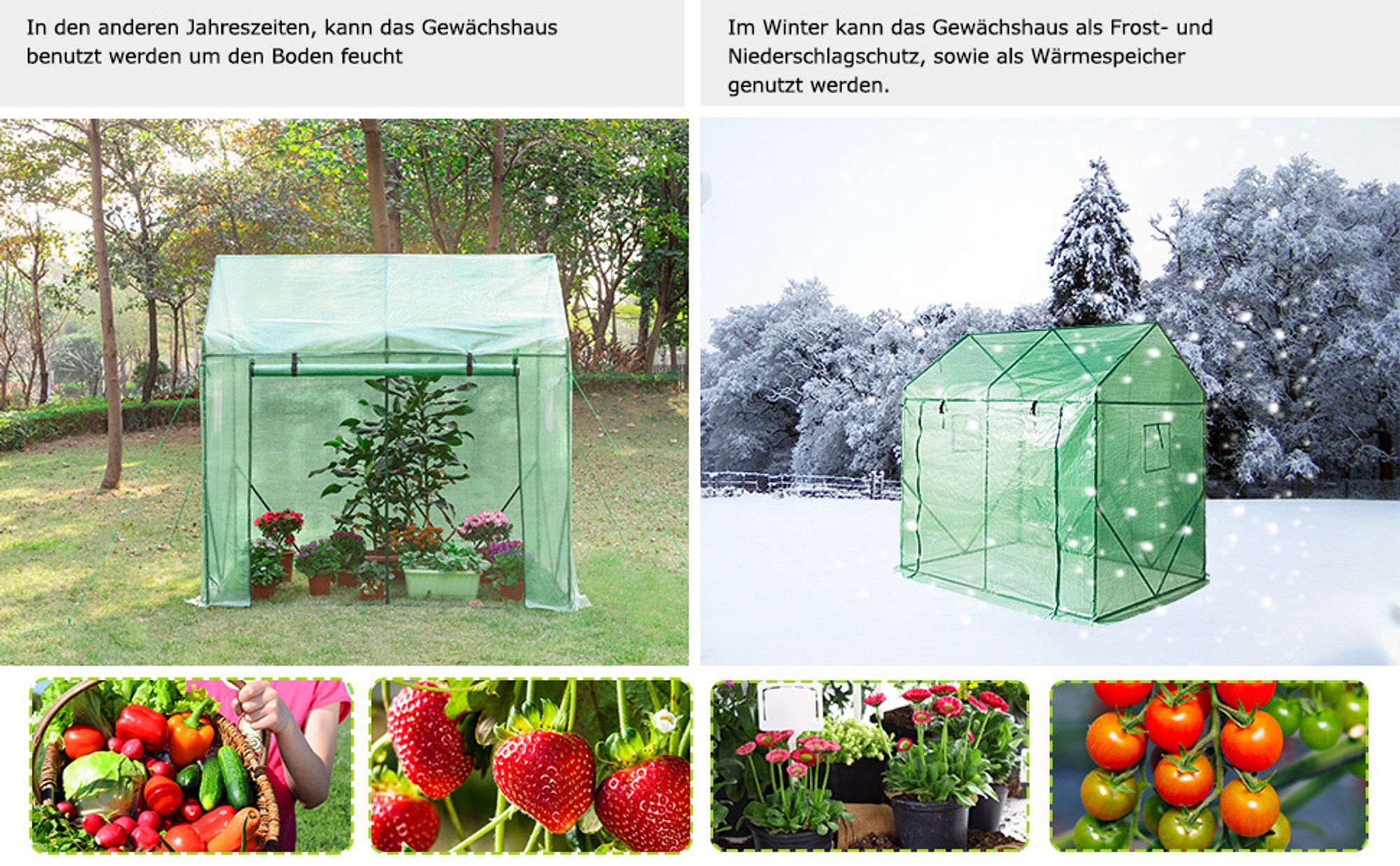 Yorbay Gewächshaus Foliengewächshaus 2x2x1.4m  Treibhaus Tomatengewächshaus Frühbeet Folienzelt Grün Mehrweg