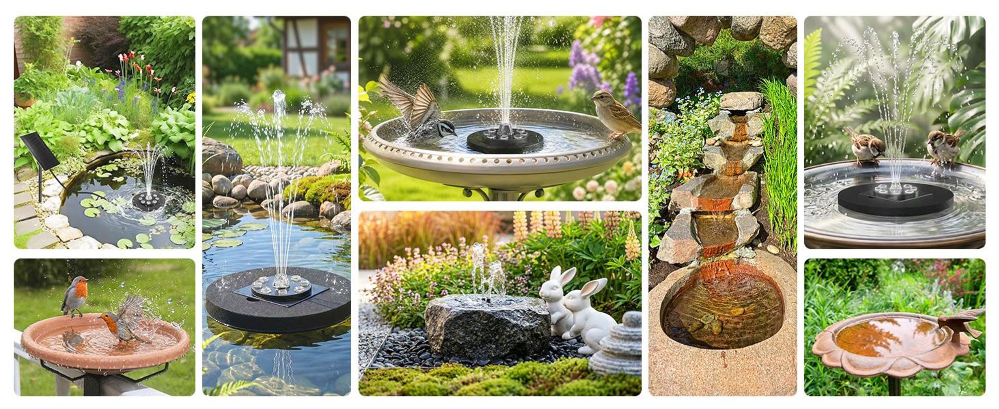 Forever LED Solar Springbrunnen mit Batterie Springbrunnen Solar Teichpumpe Solar Wasserpumpe 8W für Aaußen für Teich, Garten,Vogel Bad