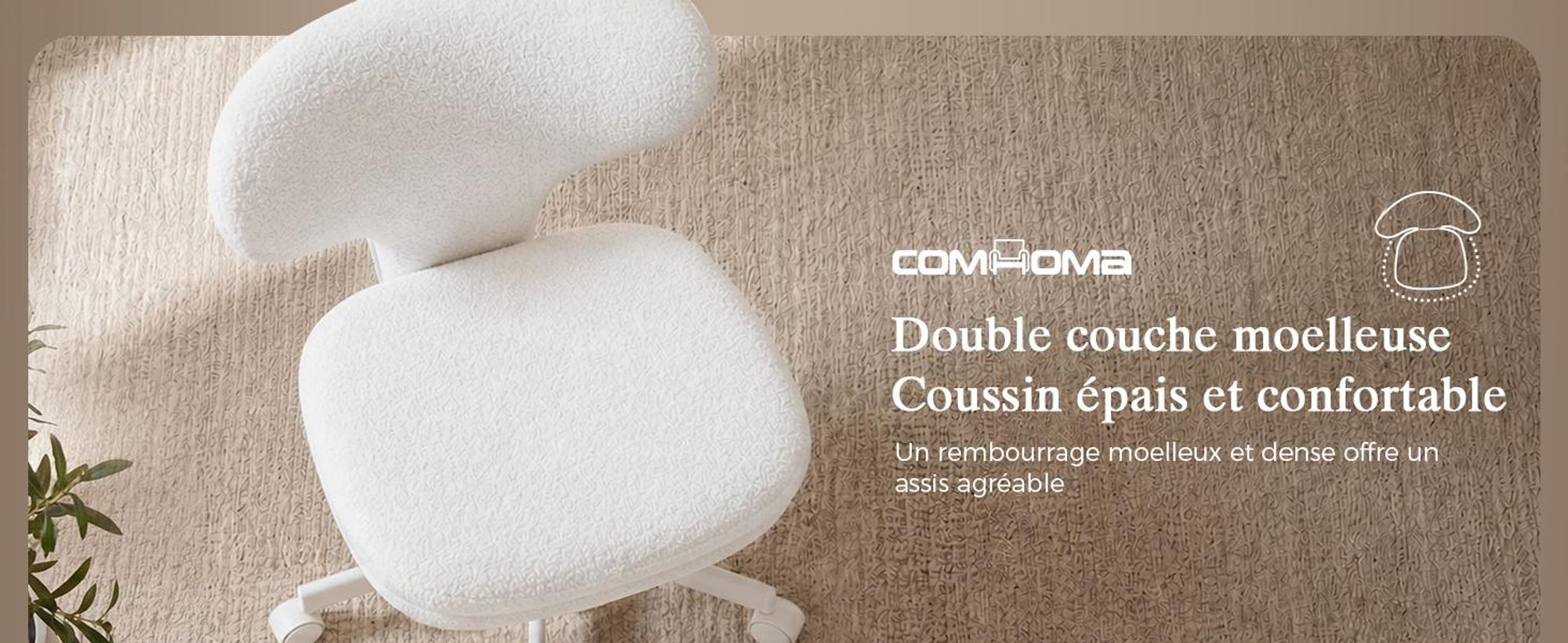 Chaise de maquillage COMHOMA avec roulettes, chaise de maquillage avec dossier enveloppant, fauteuil pivotant à hauteur réglable, jolie chaise de bureau pour chambre, pour la maison