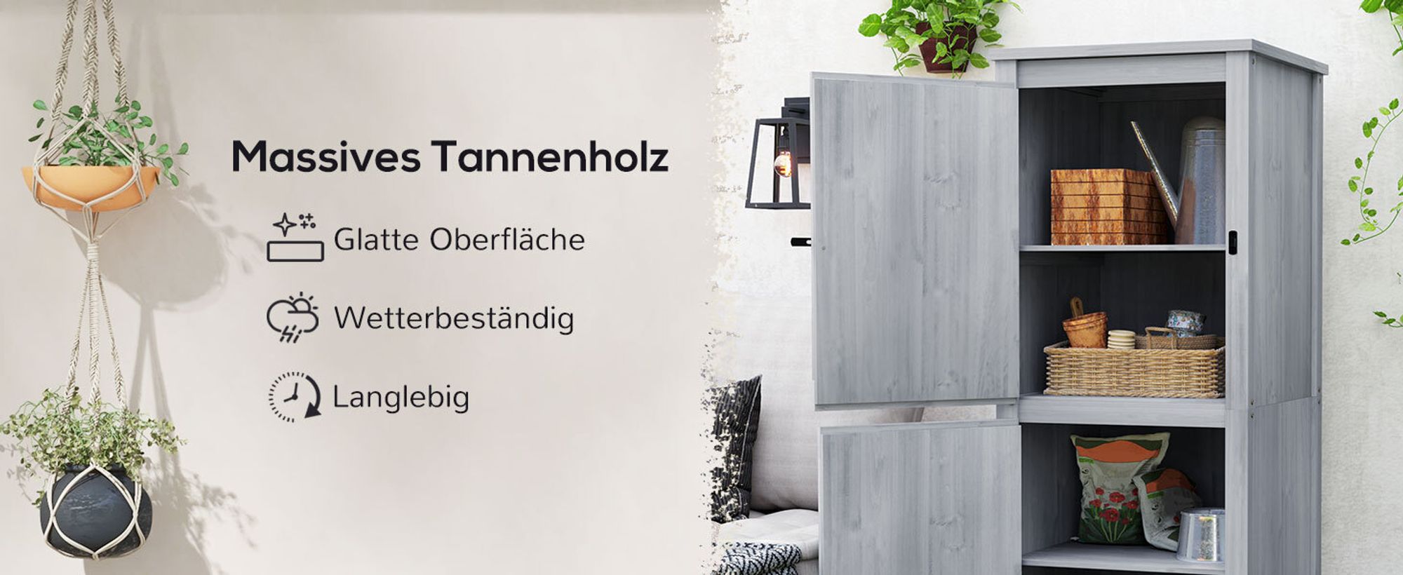 Outsunny Gartenschrank Holz Geräteschuppen wetterfest Geräteschrank, 60x60x160cm