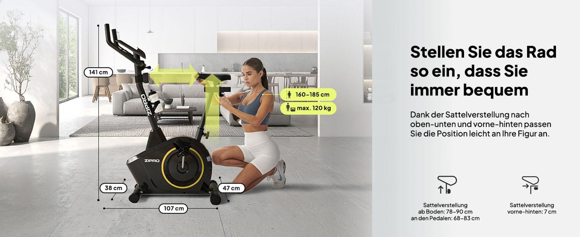 Zipro Heimtrainer Fahrrad Boost Gold – Magnetisches Fitnessbike bis 120kg Belastbar Leiser Hometrainer mit Pulsmessung, Flaschenhalter Handtuchhalter
