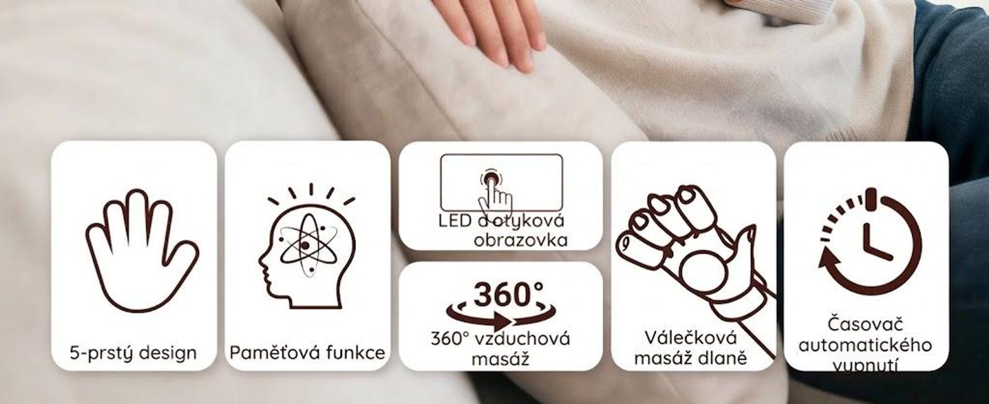 Masážní přístroj na ruce s vyhříváním, kompresí a vibracemi – na dlaně, prsty a klouby. Relaxační dárek pro ženy i muže (bílý)