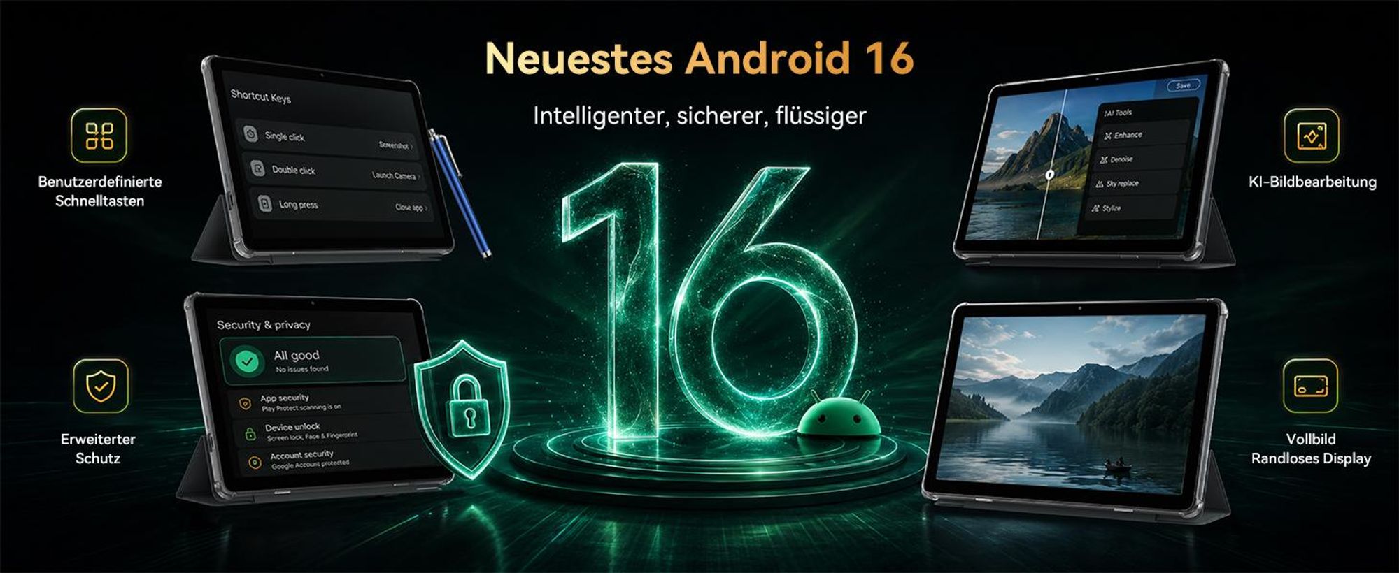 BESTTAB T20 10.1'' Android 16 Set Tablet, 24GB(8+16GB Erweiterbar) RAM+256GB ROM(2TB TF), mit Hülle/Stift/Maus/Tastatur, Widevine L1, 5G WiFi