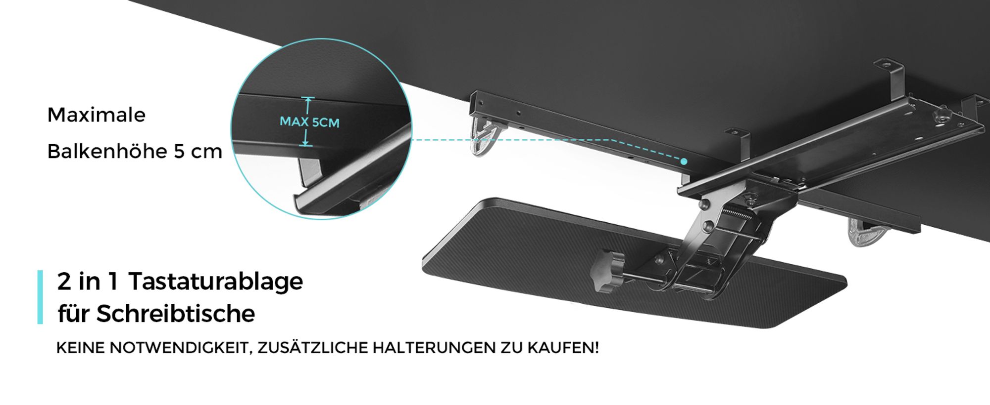 EUREKA ERGONOMIC Tastaturauszug Verstellbar Tastaturhalterung Schwenkbar Tastaturschublade mit Mauspad Tastaturablage für Büro Schreibtisch Gaming