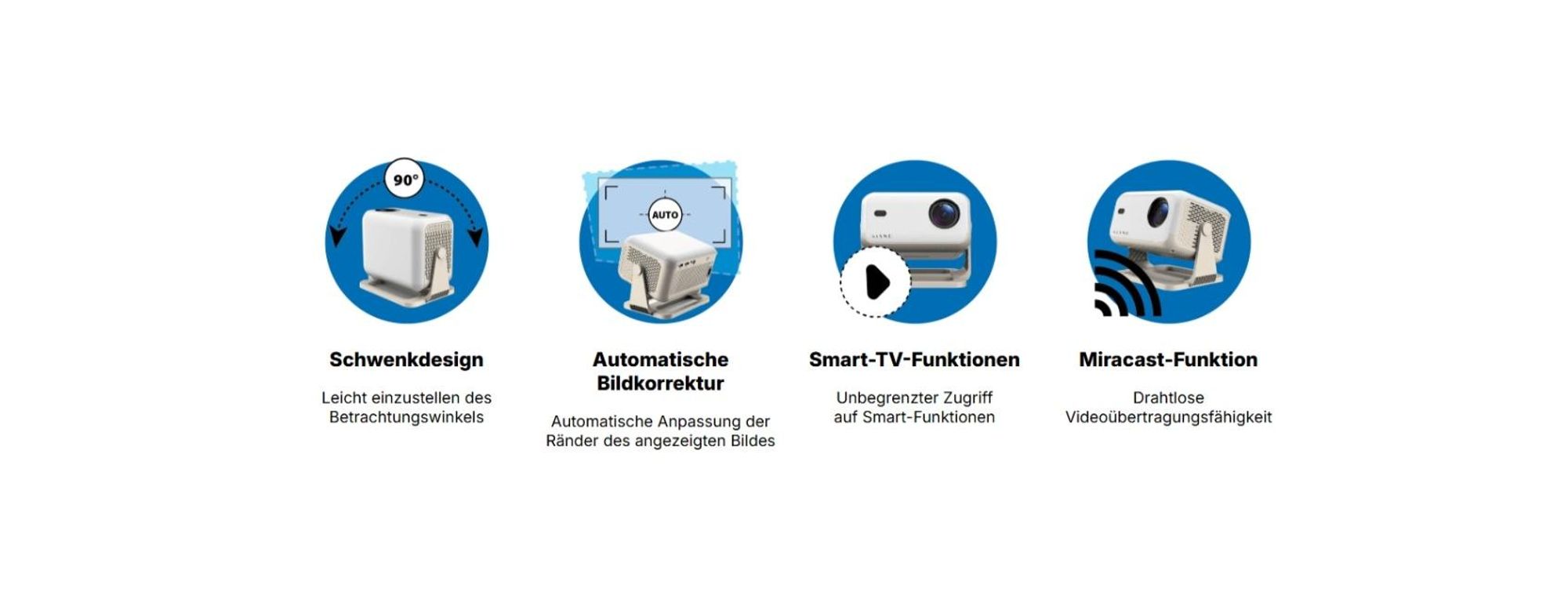 Kiano Chill Projektor Smart Tragbarer, Full HD, 1920x1080, Trapezkorrektur, Android, Airplay, Miracast, Eshare, Bluetooth, 250-350 ANSI Lumen, Wi-Fi