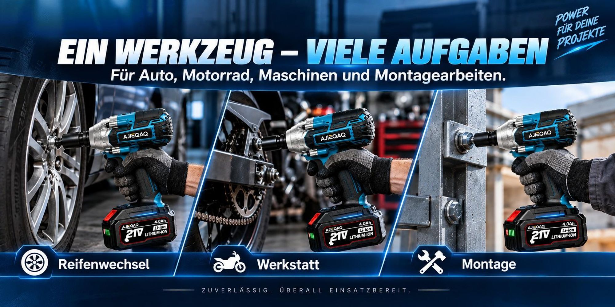 AJIEQAQ 21V Akku Schlagschrauber & Schlagbohrmaschine Brushless, 550Nm Max. Drehmoment, 2×4,0Ah Akku, 1/2 Zoll, 3-Gang, Inkl. 6 Stecknüsse & Koffer