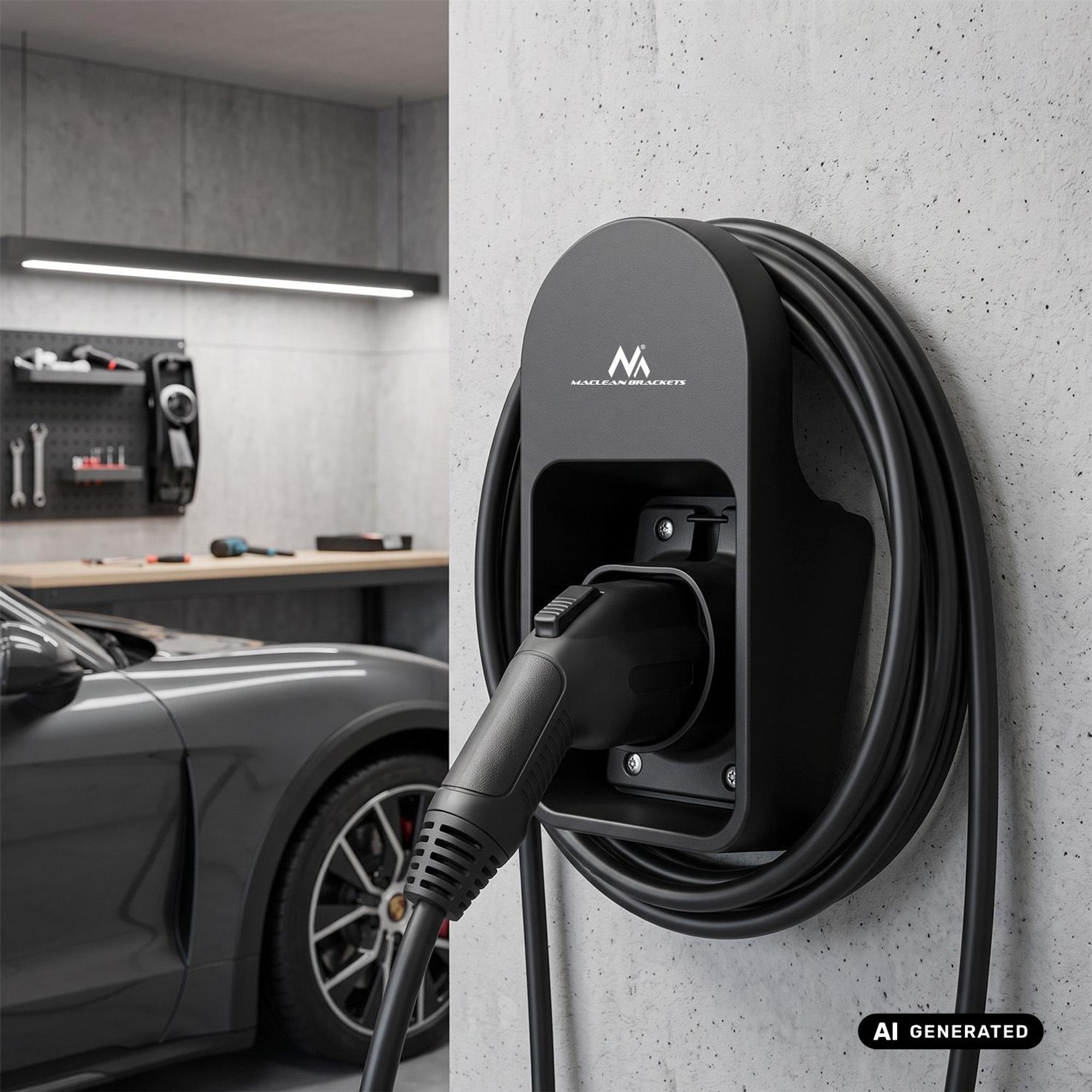 Wandhalterung für Kabel und Stecker des Maclean-EV-Ladegeräts universell Typ 2 max. Belastbarkeit 10 kg MC-901