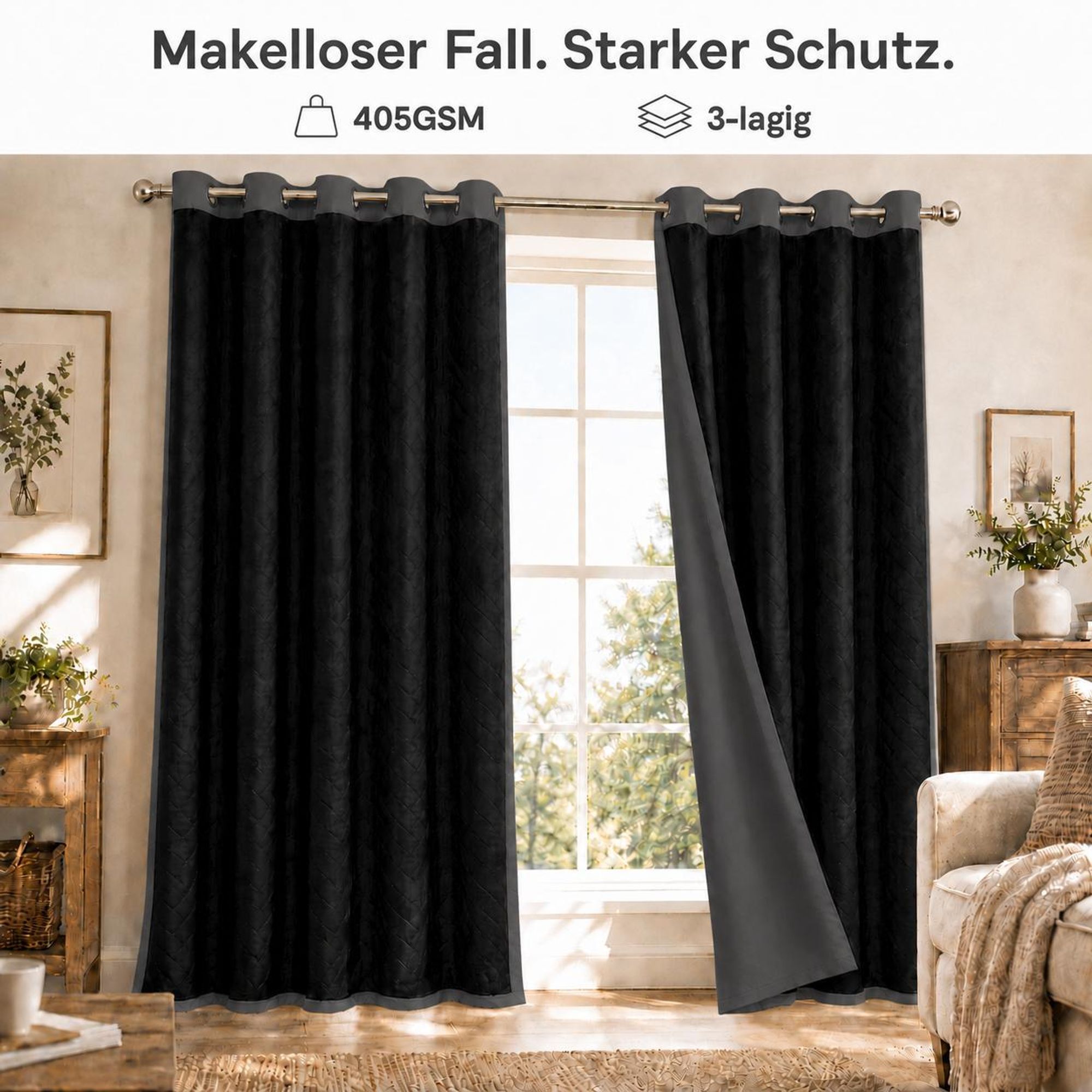 1x Outdoor Thermovorhang gegen Kälte und Hitze – Türvorhang, wasserdicht, Verdunkelungsvorhang mit Ösen für Garten Terrasse, Fenstervorhang, 132x274cm