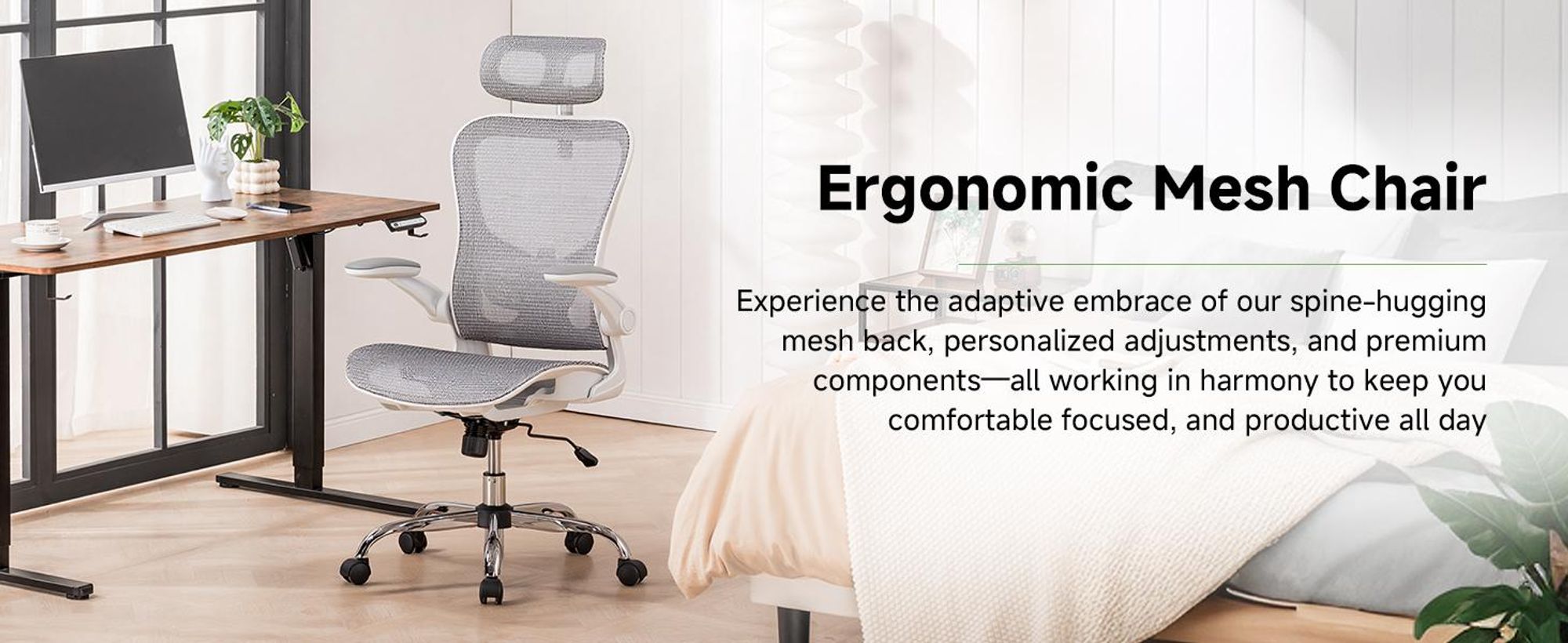 COMHOMA Ergonomická kancelářská židle, kancelářská židle s nastavitelnou opěrkou hlavy, područkami, bederní opěrkou, houpací funkcí, manažerská židle ze síťoviny, 150 kg