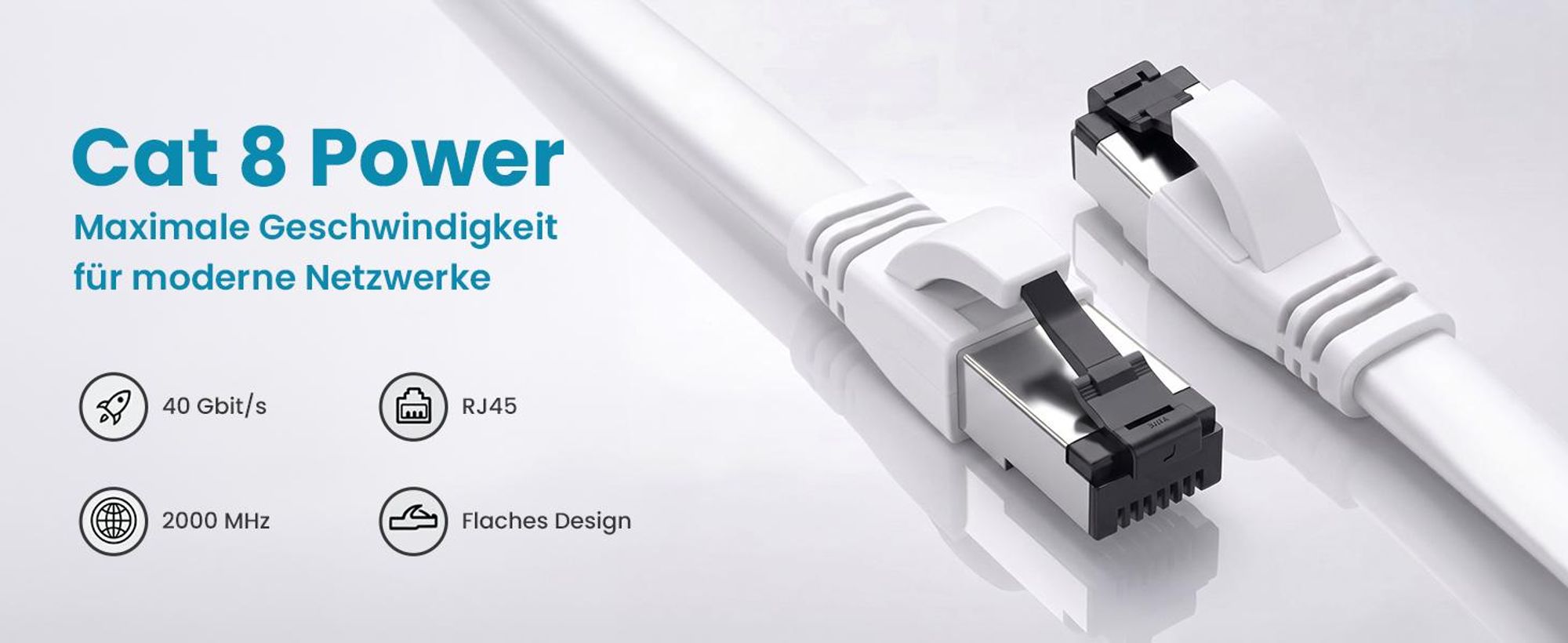 Extralink Cat.8 U/FTP 0,5 m 40 Gb/s Flaches LAN-Patchkabel RJ45, Kupfer Weiß