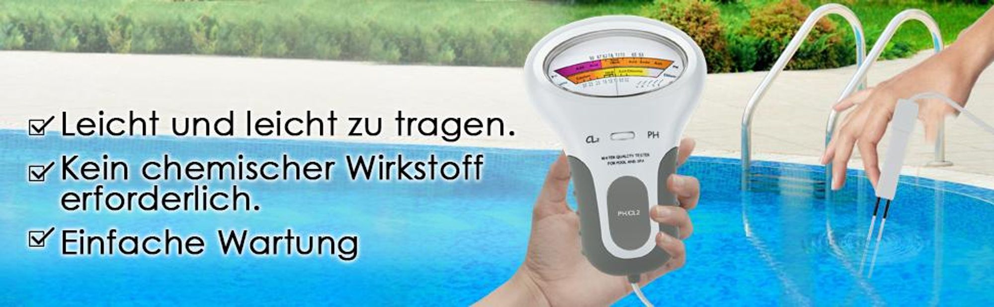 Wasserqualitätstester, Wasser Tester, 2-in-1-Chlor- und pH-Messgerät, Digitales elektronisches Poolwasser-Messgerät,  für Schwimmbad Spa Trinkwasser