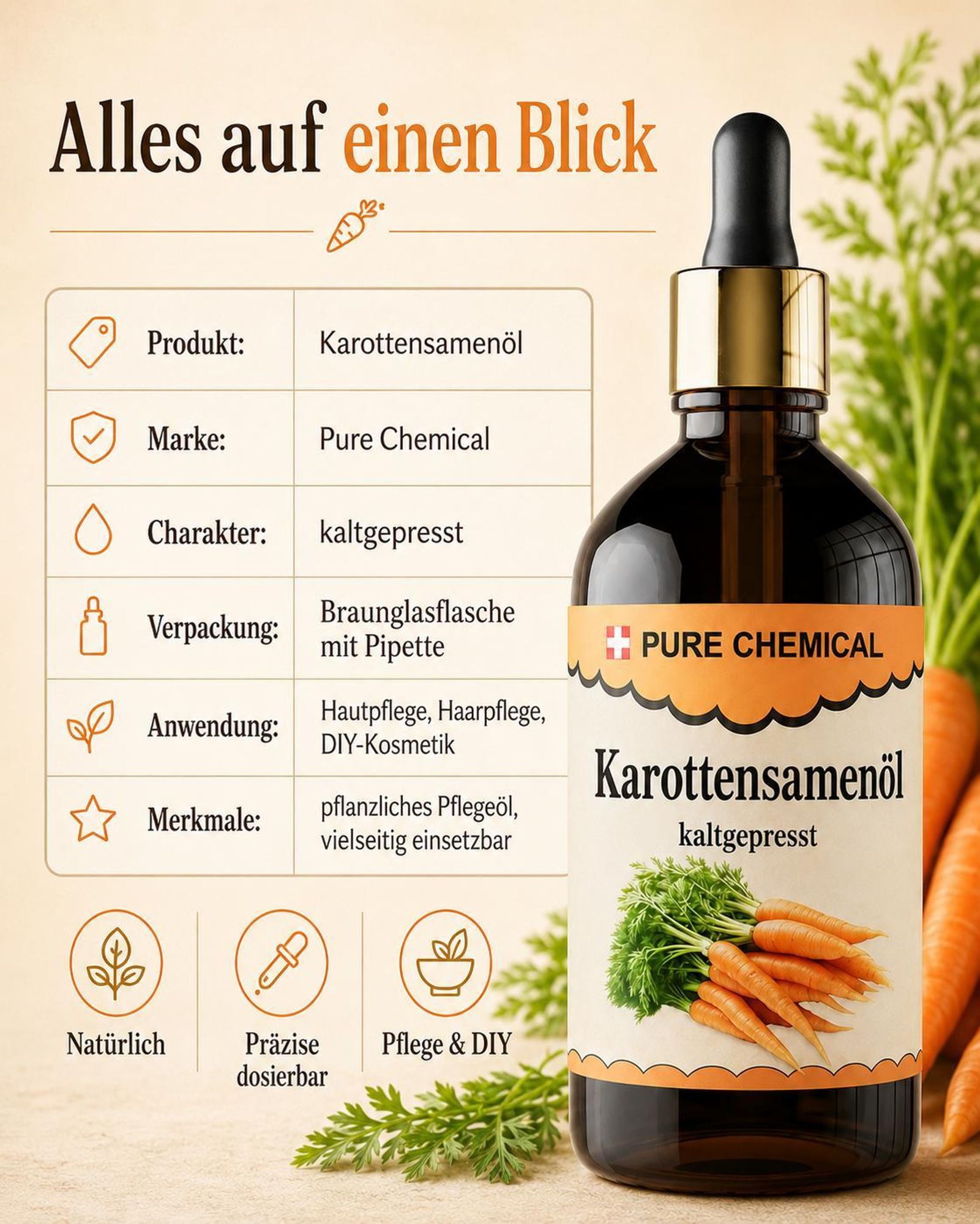PURE CHEMICAL | Karottenkernöl | unraffiniert | kaltgepresst | 100 ml