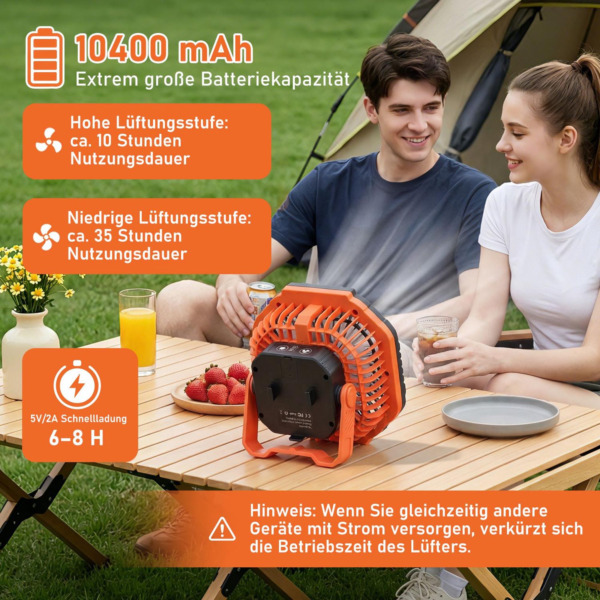 Tischventilator Campingventilator mit Licht und Fernbedienung USB-C aufladbar mit 4 Windstufen und 3 Lichtmodi